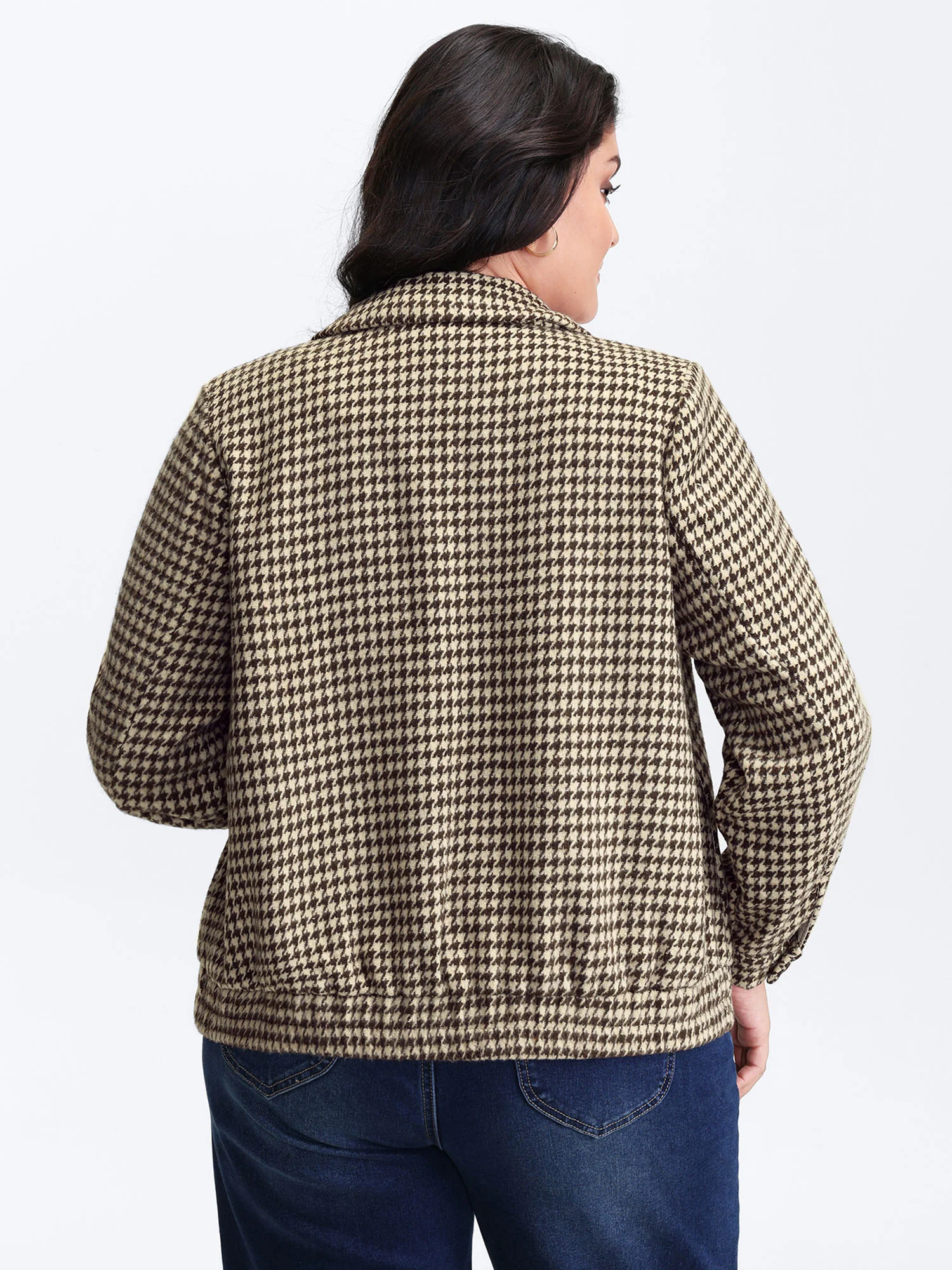 Houndstooth Fleece Pockets Button Jacket - Image 5