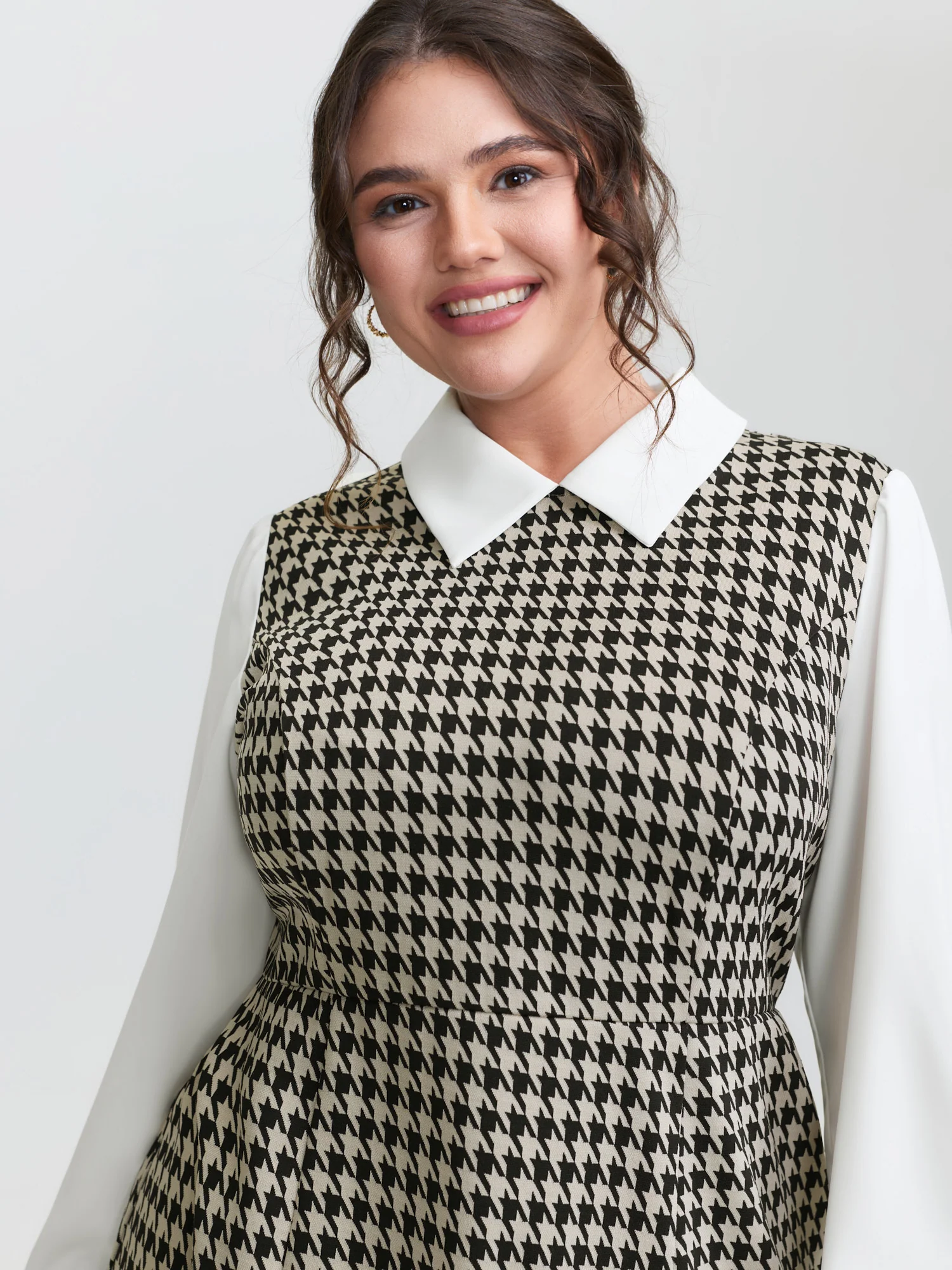 Houndstooth Layered Ruffled Knee Dress - Image 2