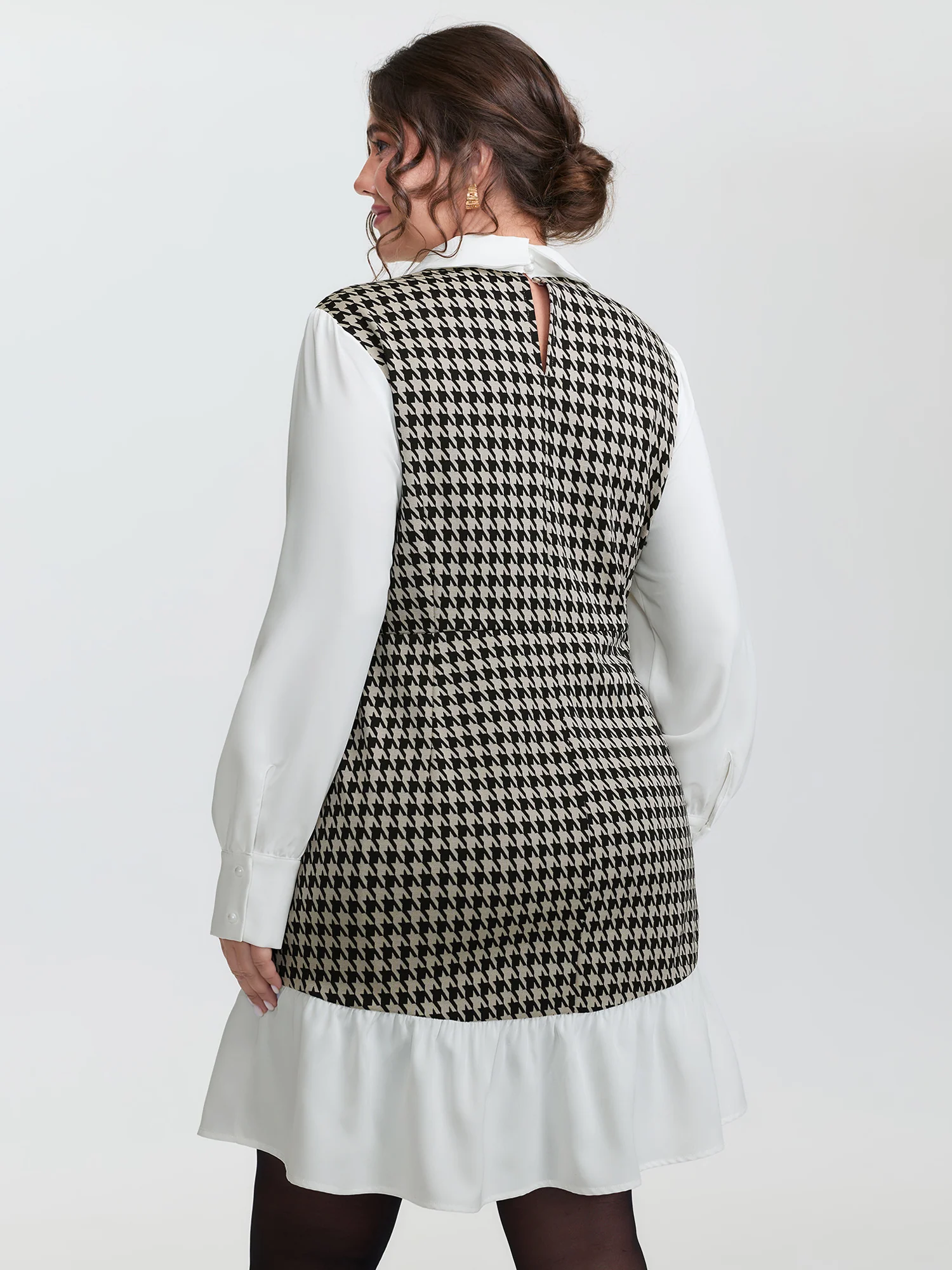 Houndstooth Layered Ruffled Knee Dress - Image 4