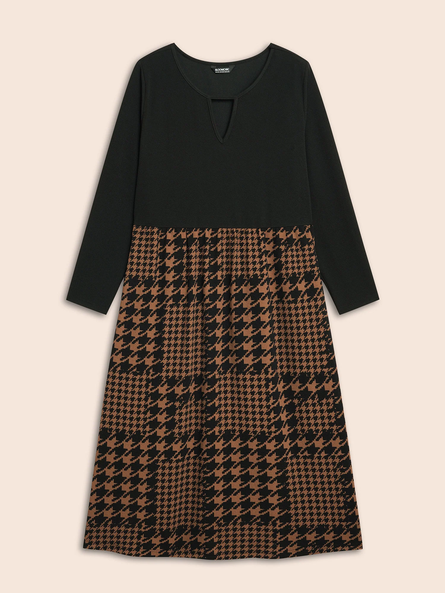 Houndstooth Patchwork Cut Out Midi Dress - Image 7