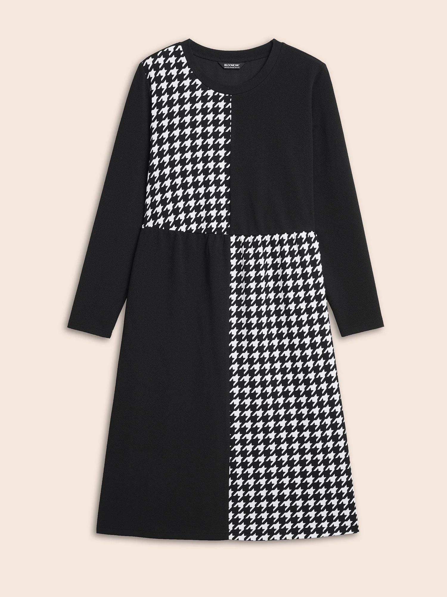Houndstooth Patchwork Elastic Waist Dress - Image 7