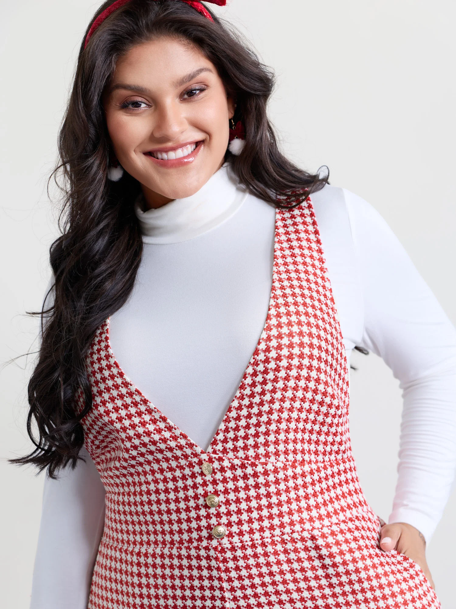 Houndstooth Pattern Stretchy Waist Pockets Jumpsuit - Image 2