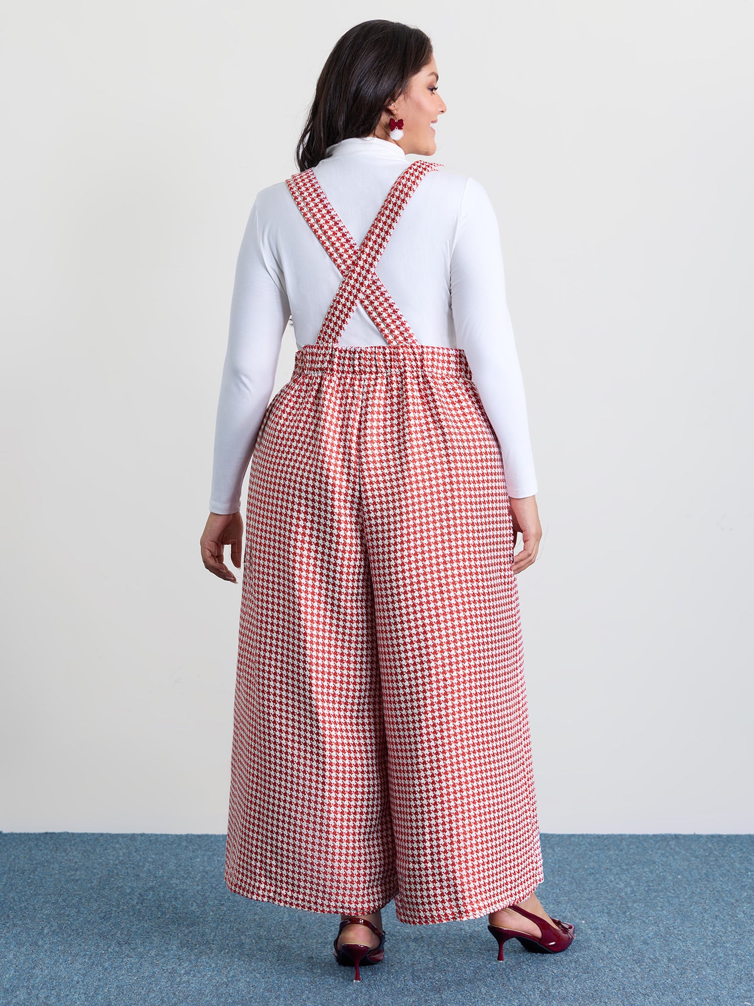 Houndstooth Pattern Stretchy Waist Pockets Jumpsuit - Image 4