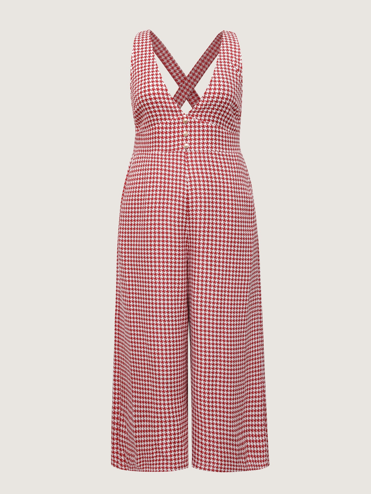Houndstooth Pattern Stretchy Waist Pockets Jumpsuit - Image 7