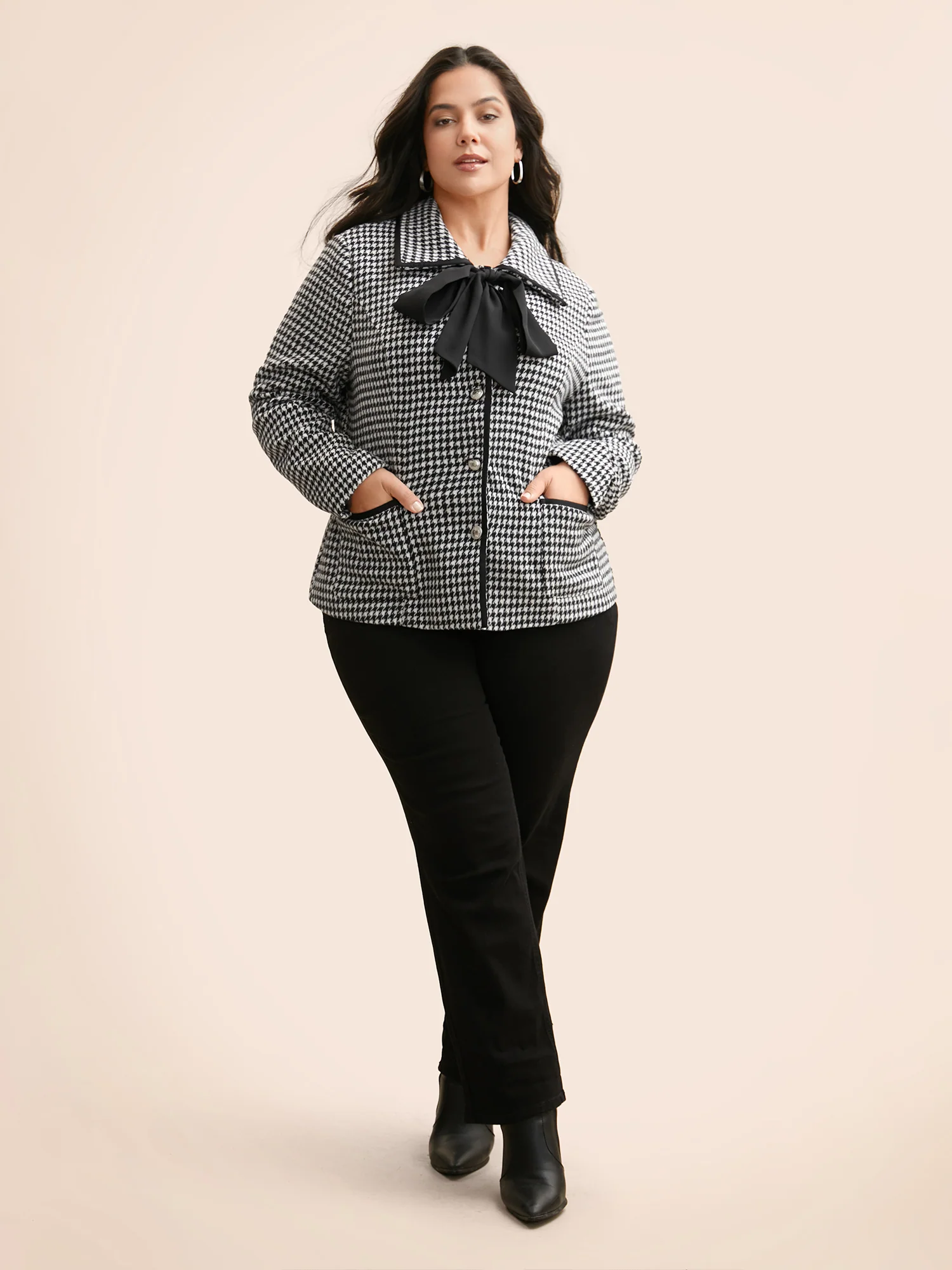 Houndstooth Tie Knot Woven Ribbon Jacket - Image 2