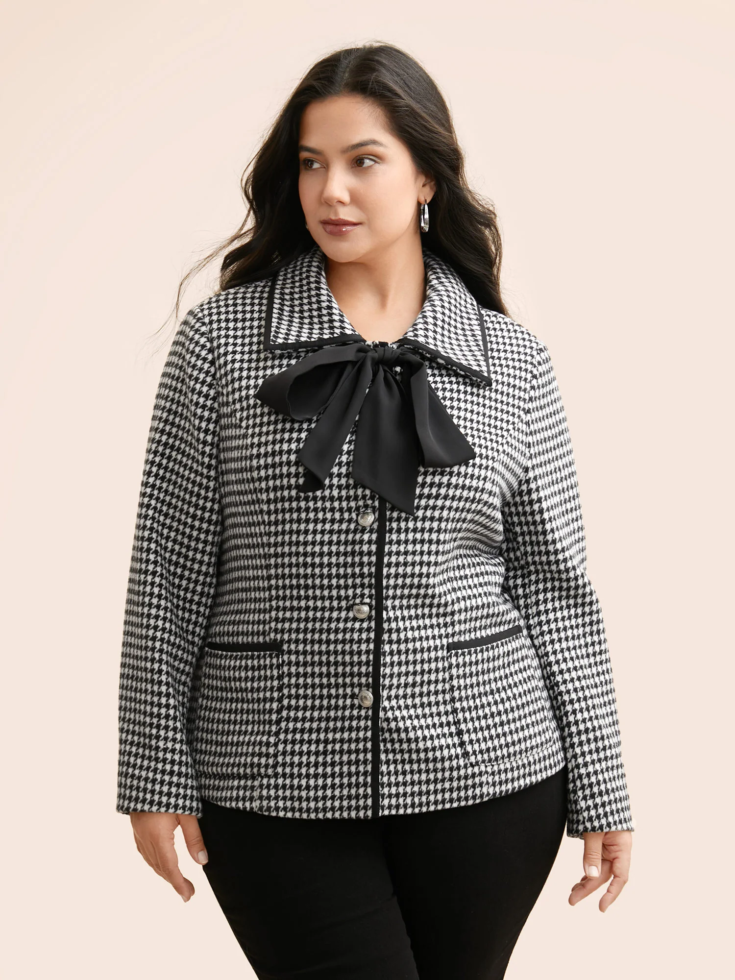 Houndstooth Tie Knot Woven Ribbon Jacket - Image 3