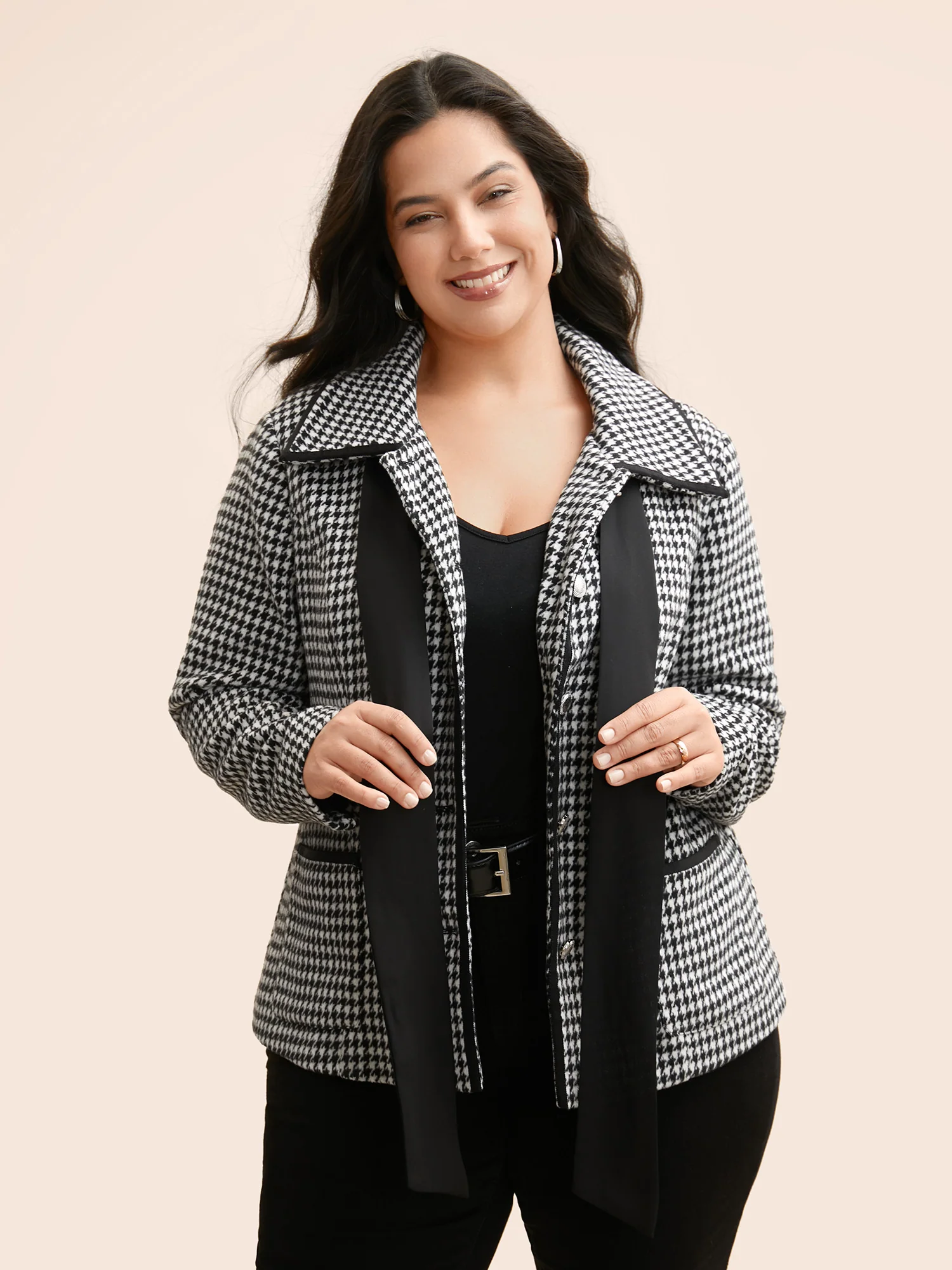 Houndstooth Tie Knot Woven Ribbon Jacket - Image 4