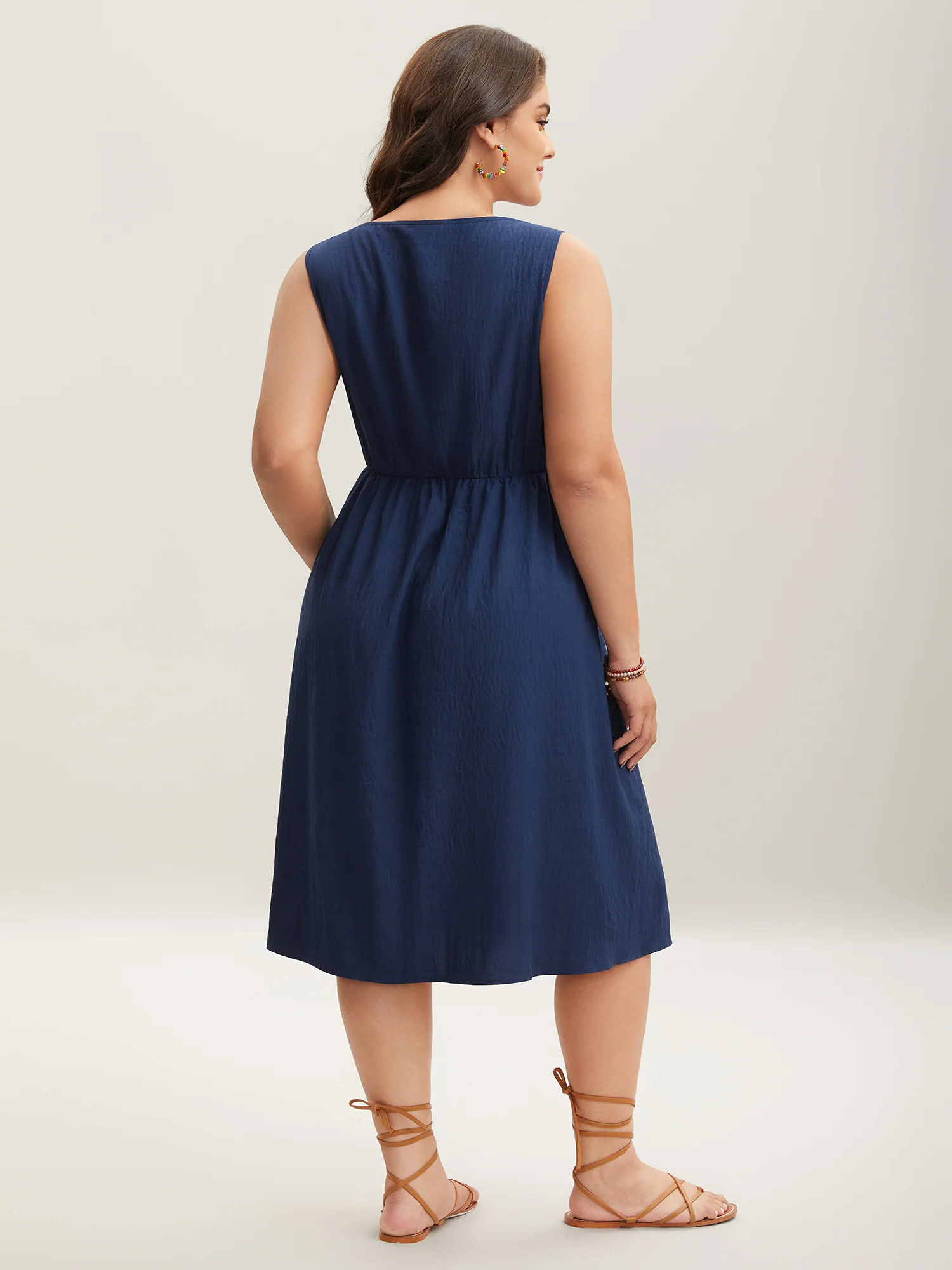 Imitation Embroidery Woven Sleeveless Midi Dress - Image 5
