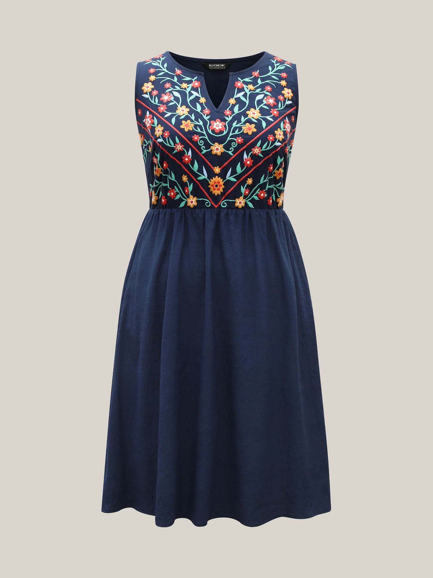 Imitation Embroidery Woven Sleeveless Midi Dress - Image 8