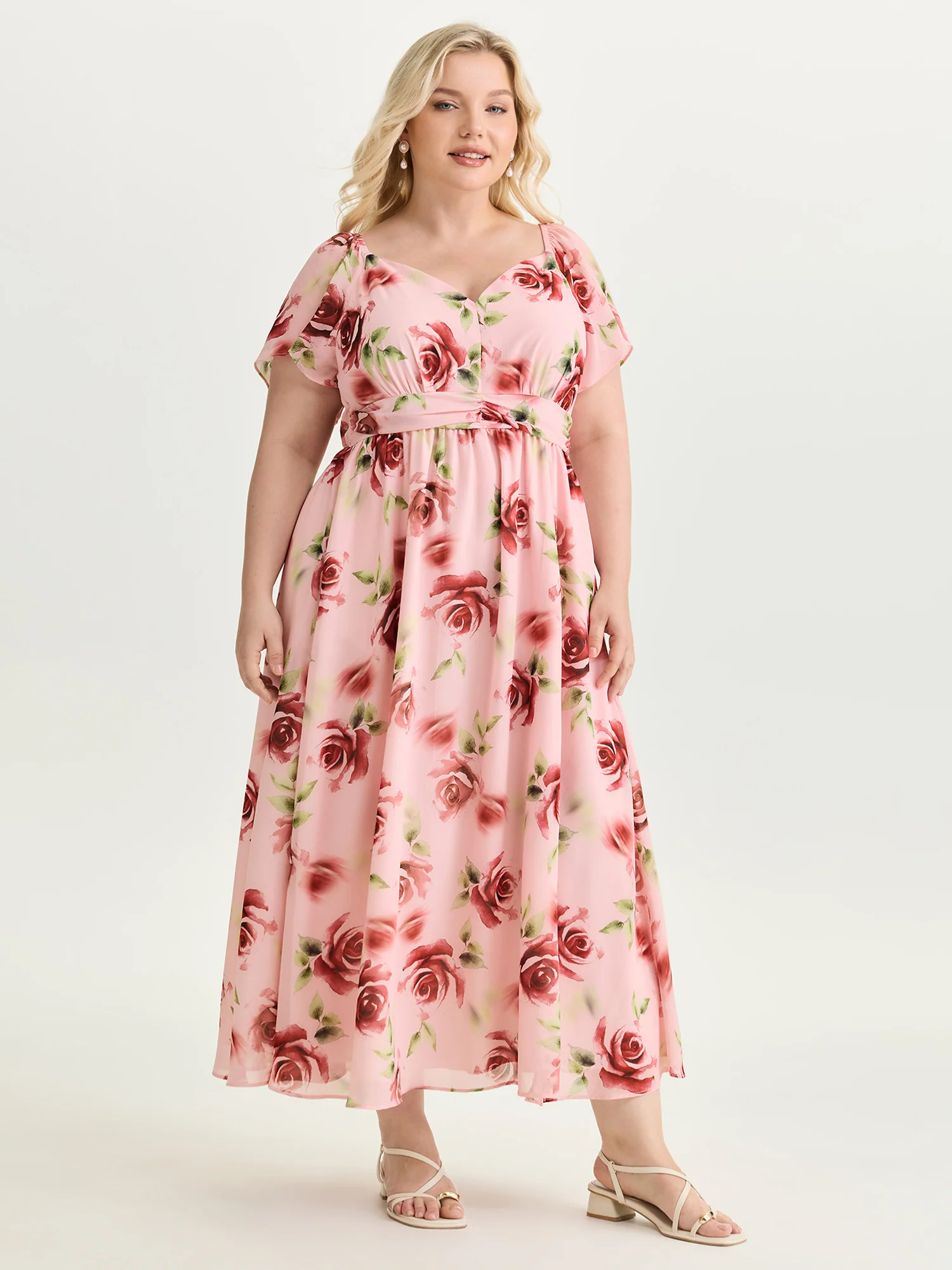 In Bloom Pleated Waist Flowy Maxi Dress - Image 3