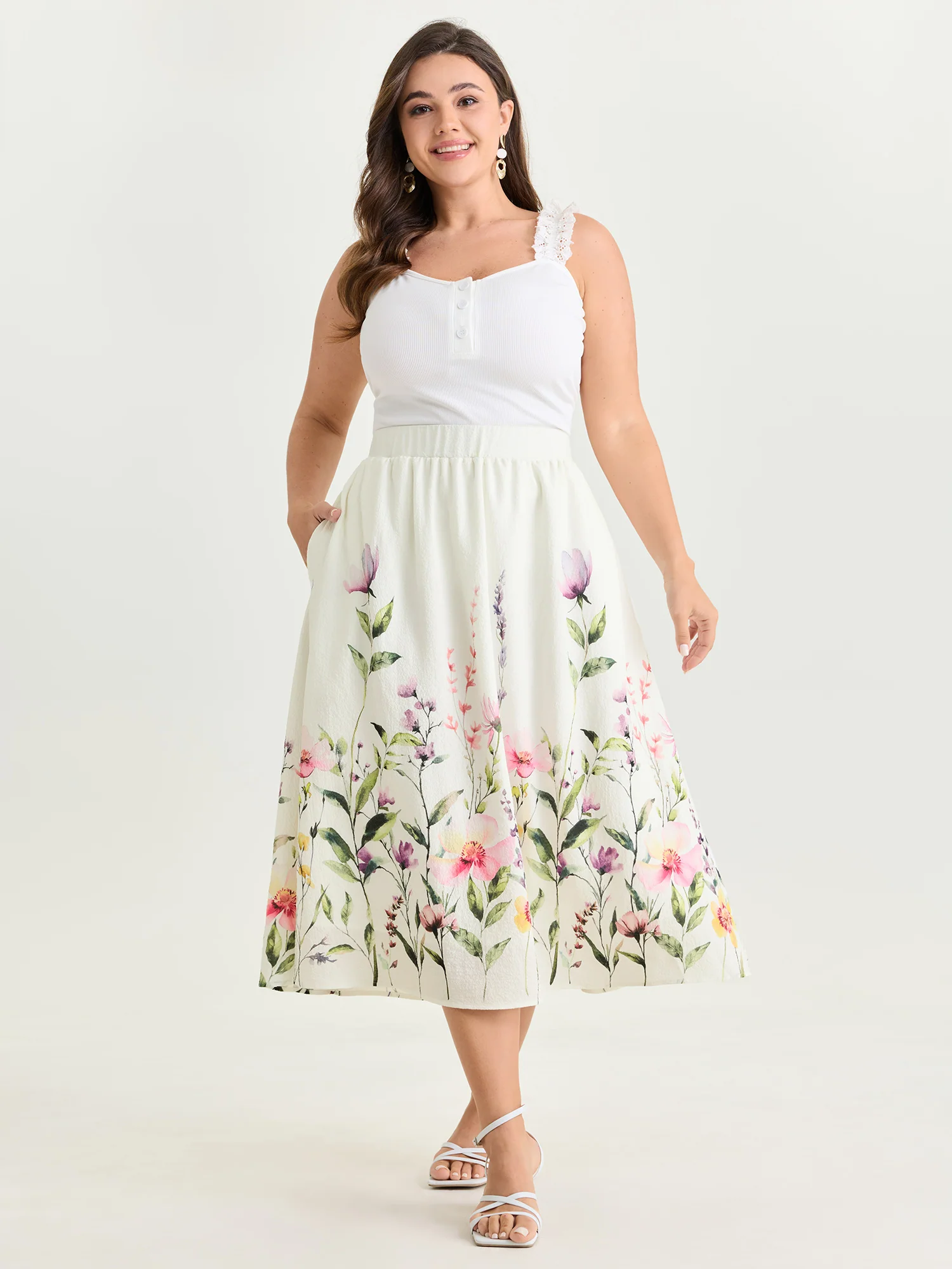 In Bloom Print Flowy Midi Skirt
