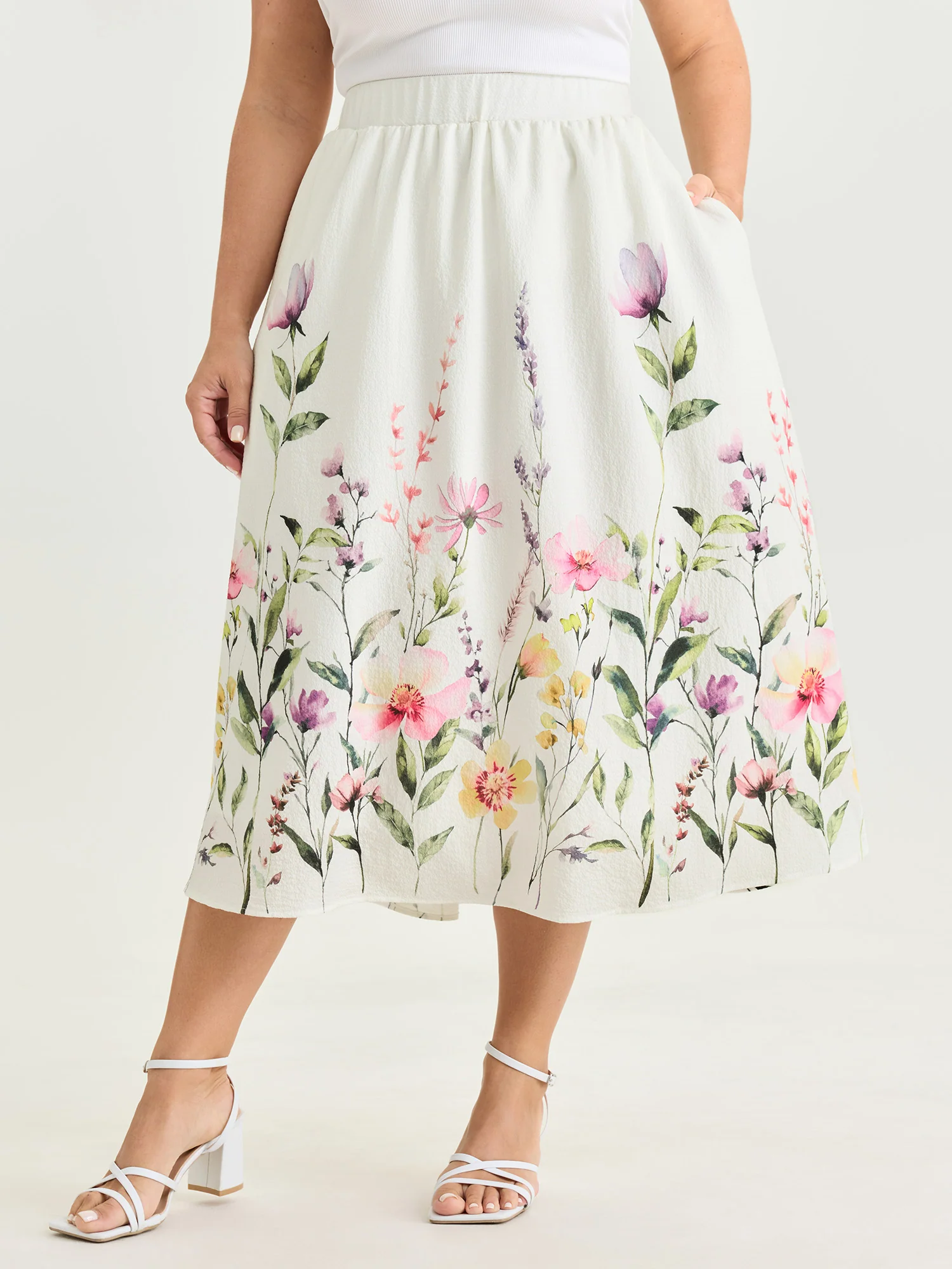 In Bloom Print Flowy Midi Skirt - Image 2