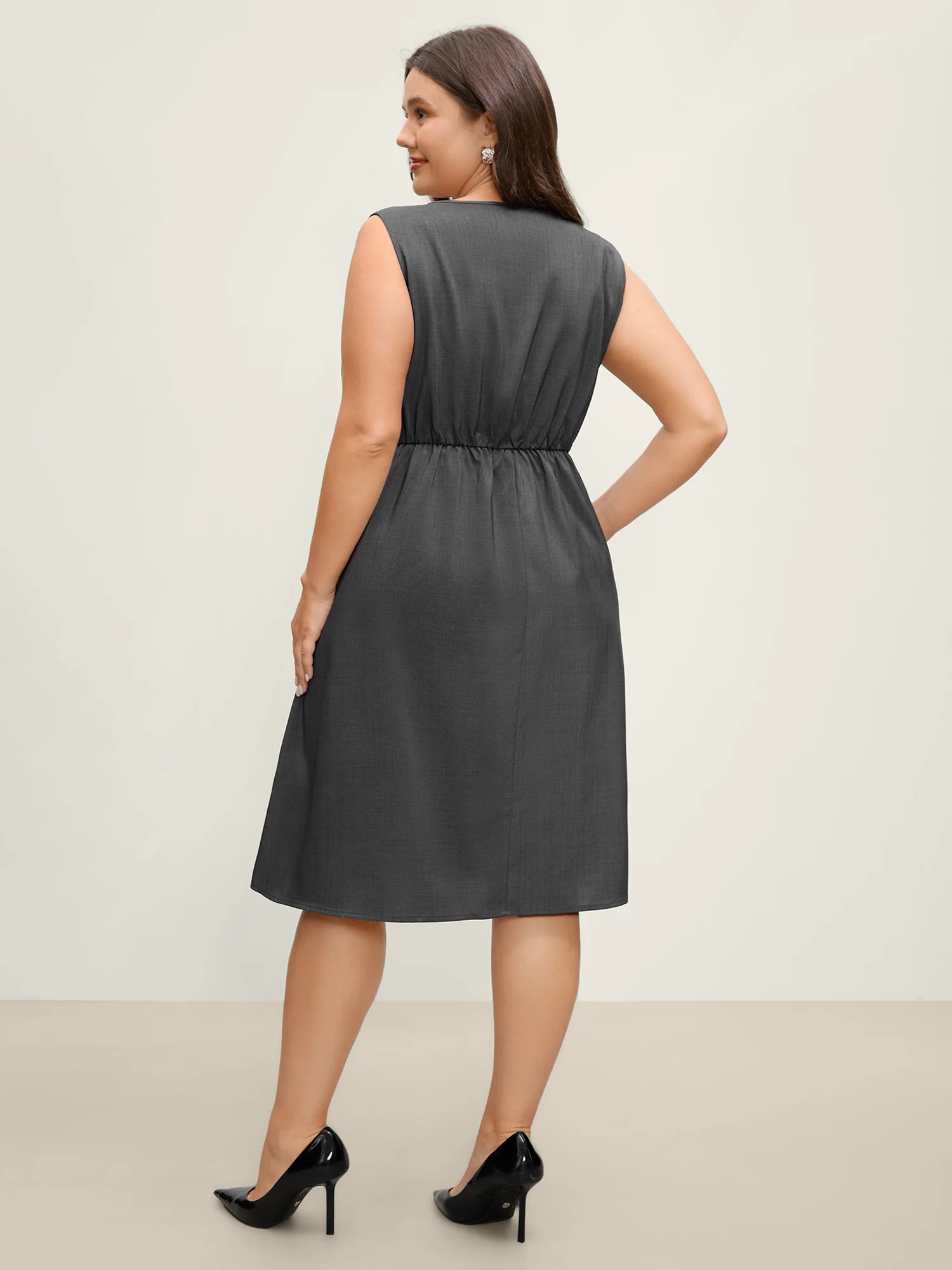 Inner Pleats Waist-Defining Buckle Mini Dress - Image 4