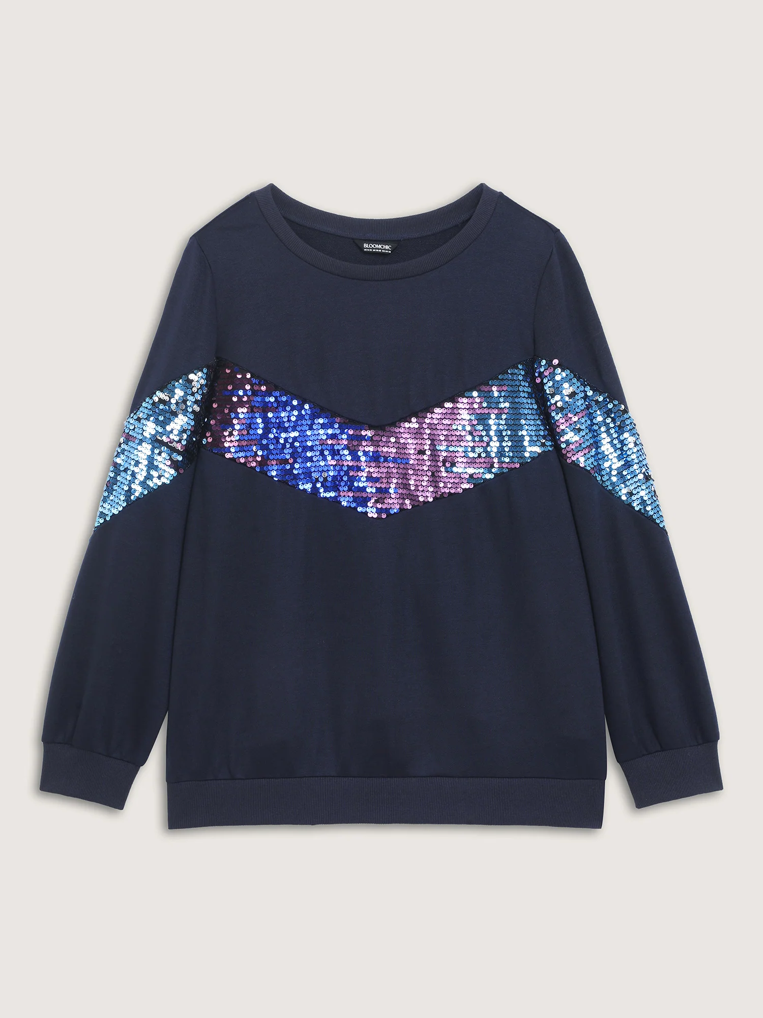 Iridescent Sequin Spliced Round Neck Sweatshirt - Image 6