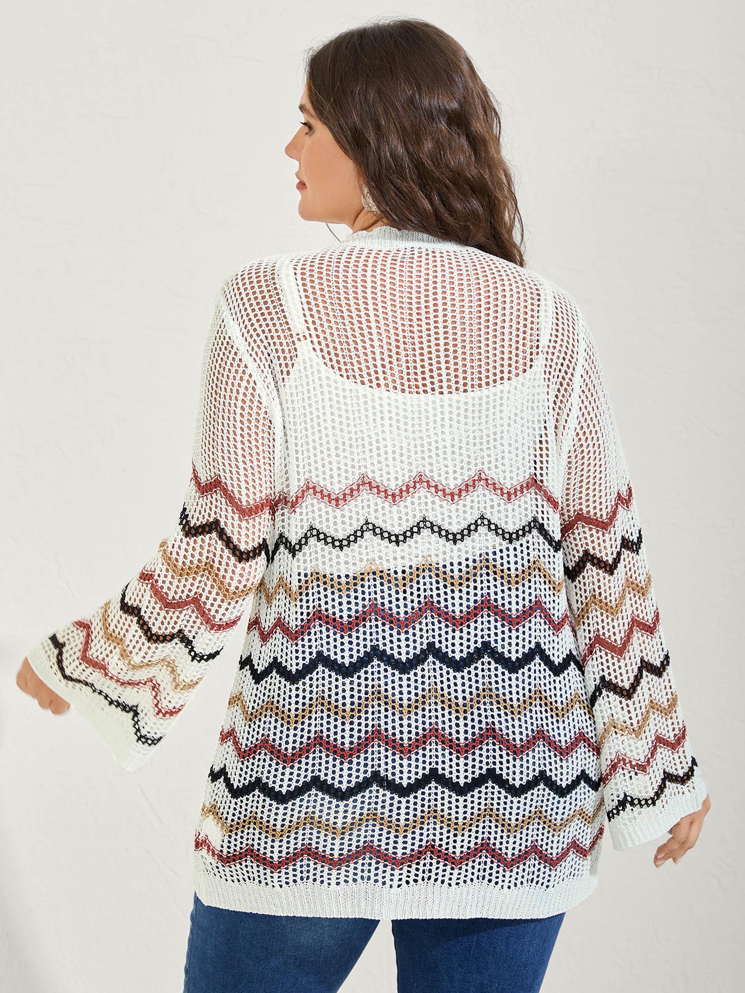 Irregular Stripes Front Double Tie Lightweight Cardigan - Image 3