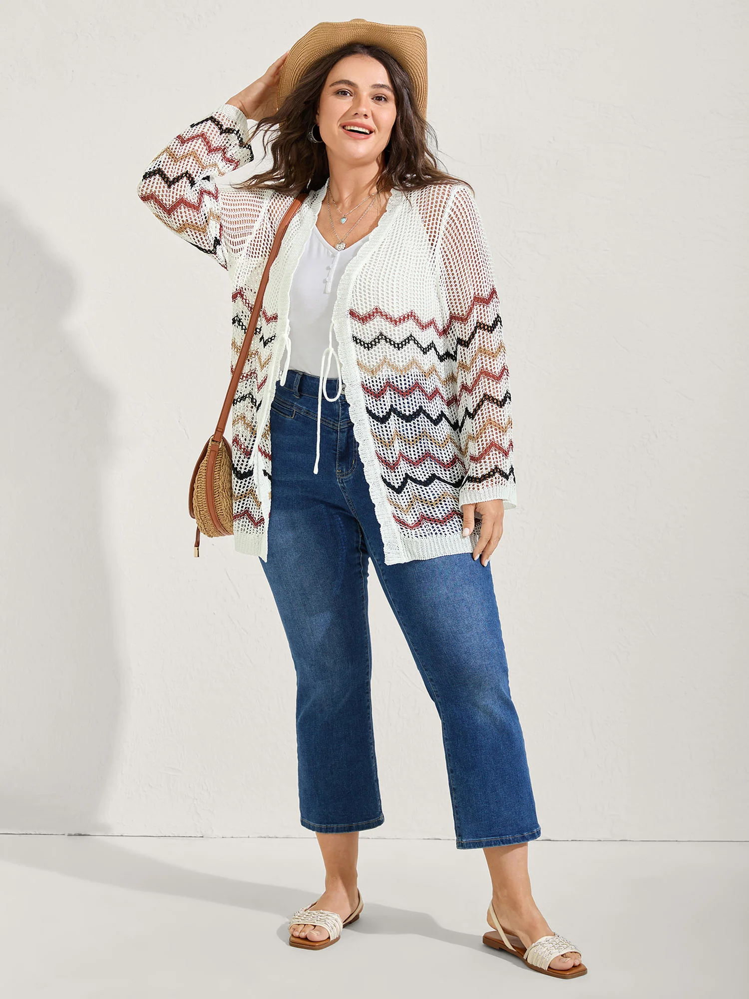 Irregular Stripes Front Double Tie Lightweight Cardigan - Image 4