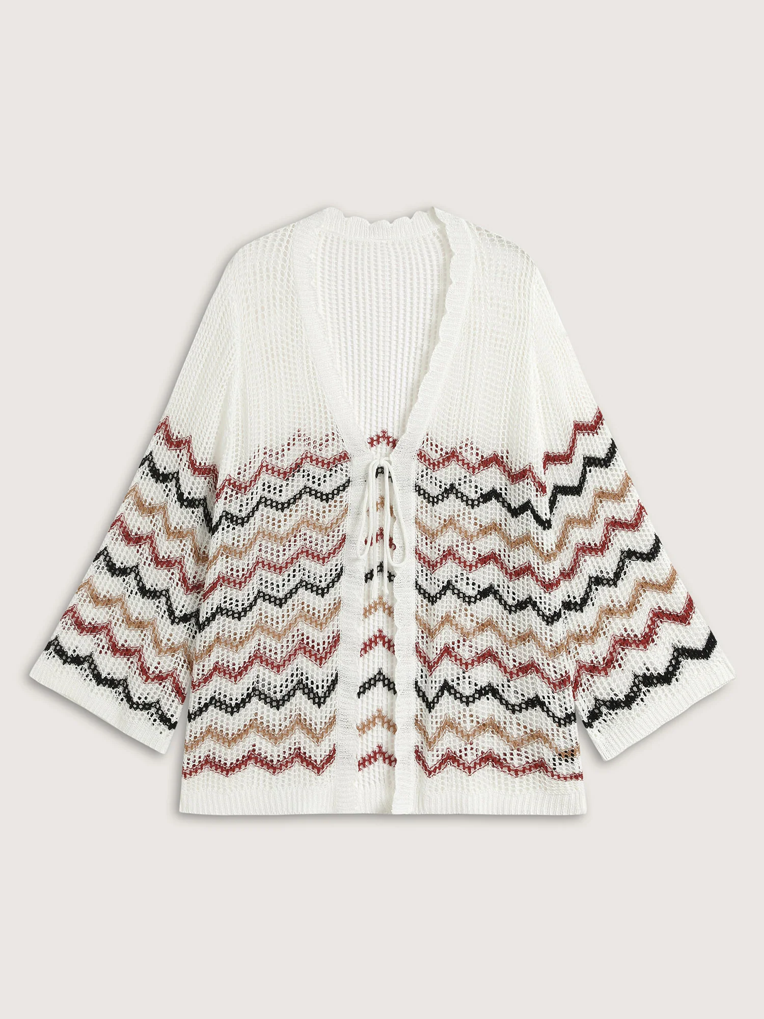 Irregular Stripes Front Double Tie Lightweight Cardigan - Image 6