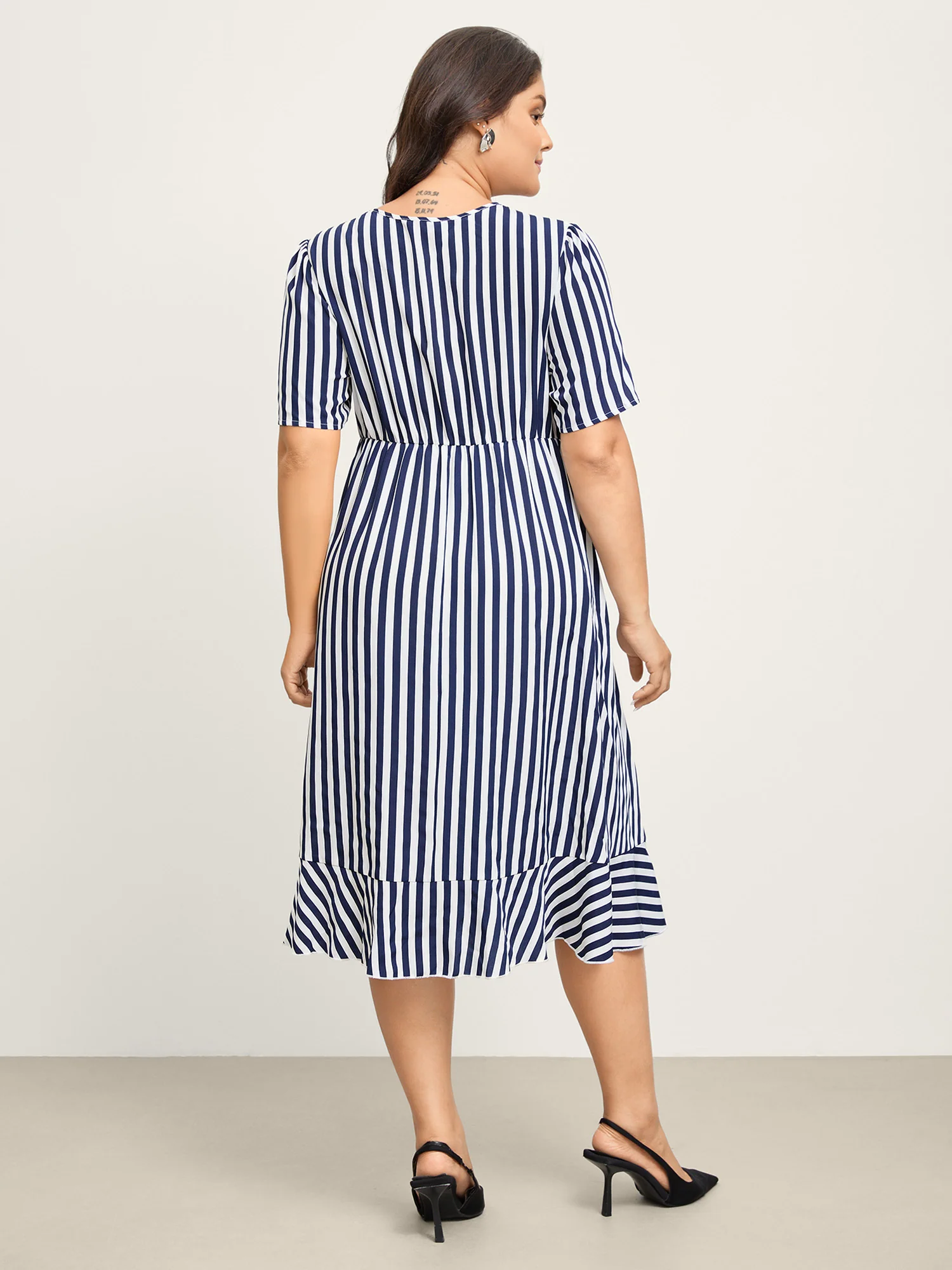 Irregular Stripes High-Waist Pockets Midi Dress - Image 4