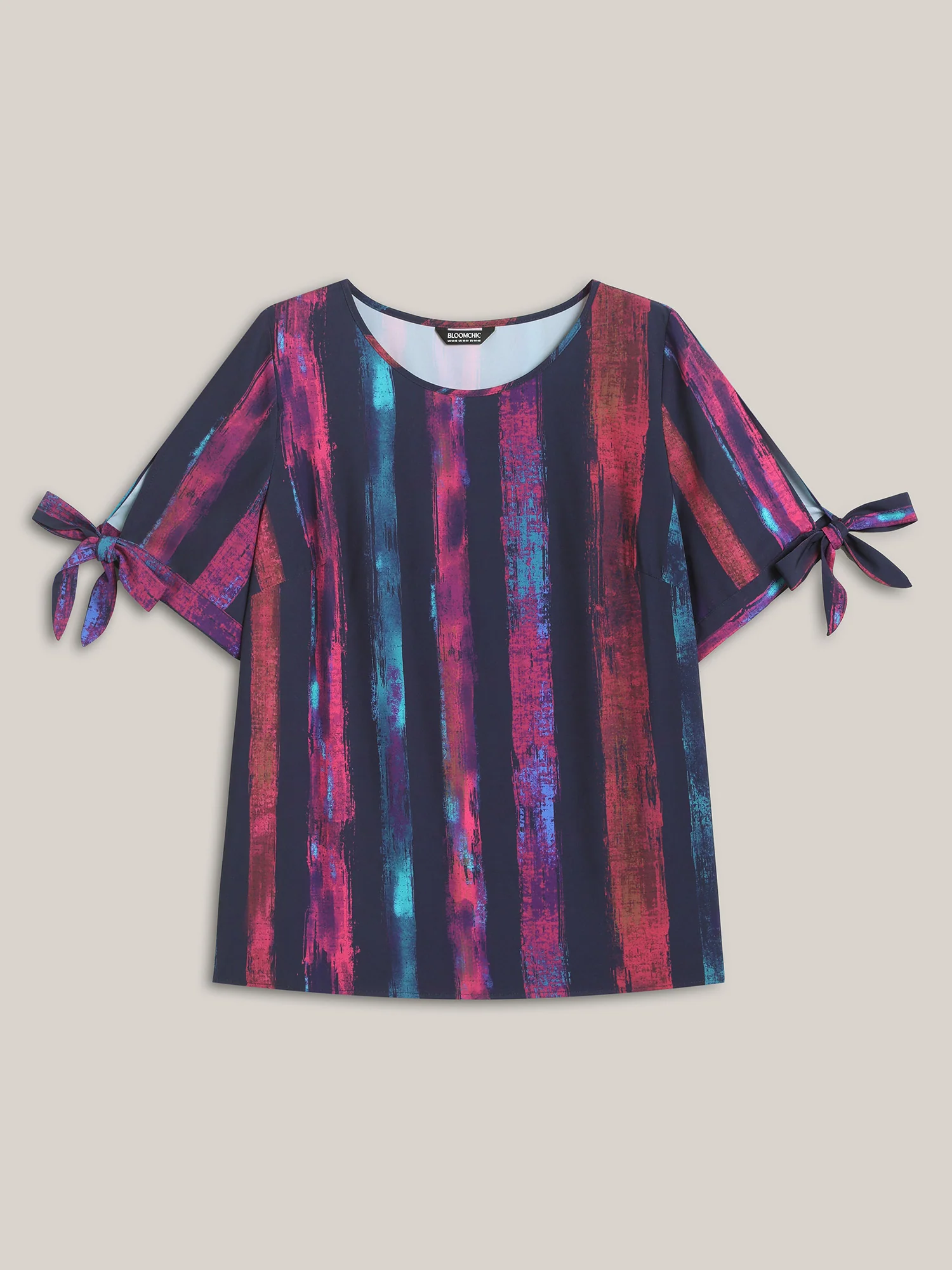 Irregular Stripes Sleeve Tie Blouse - Image 7
