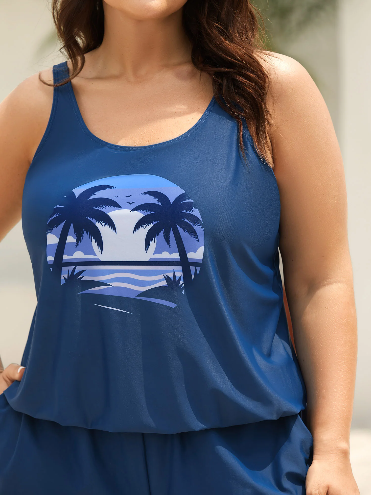 Island Pattern Pockets One-Piece Swimsuit - Image 11