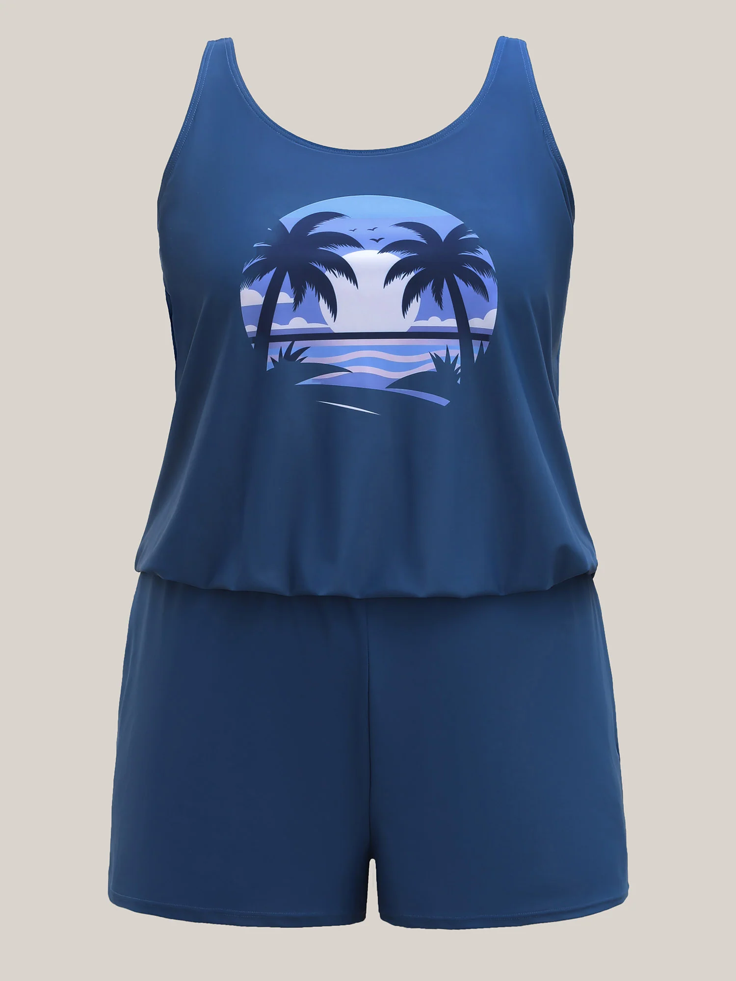 Island Pattern Pockets One-Piece Swimsuit - Image 15