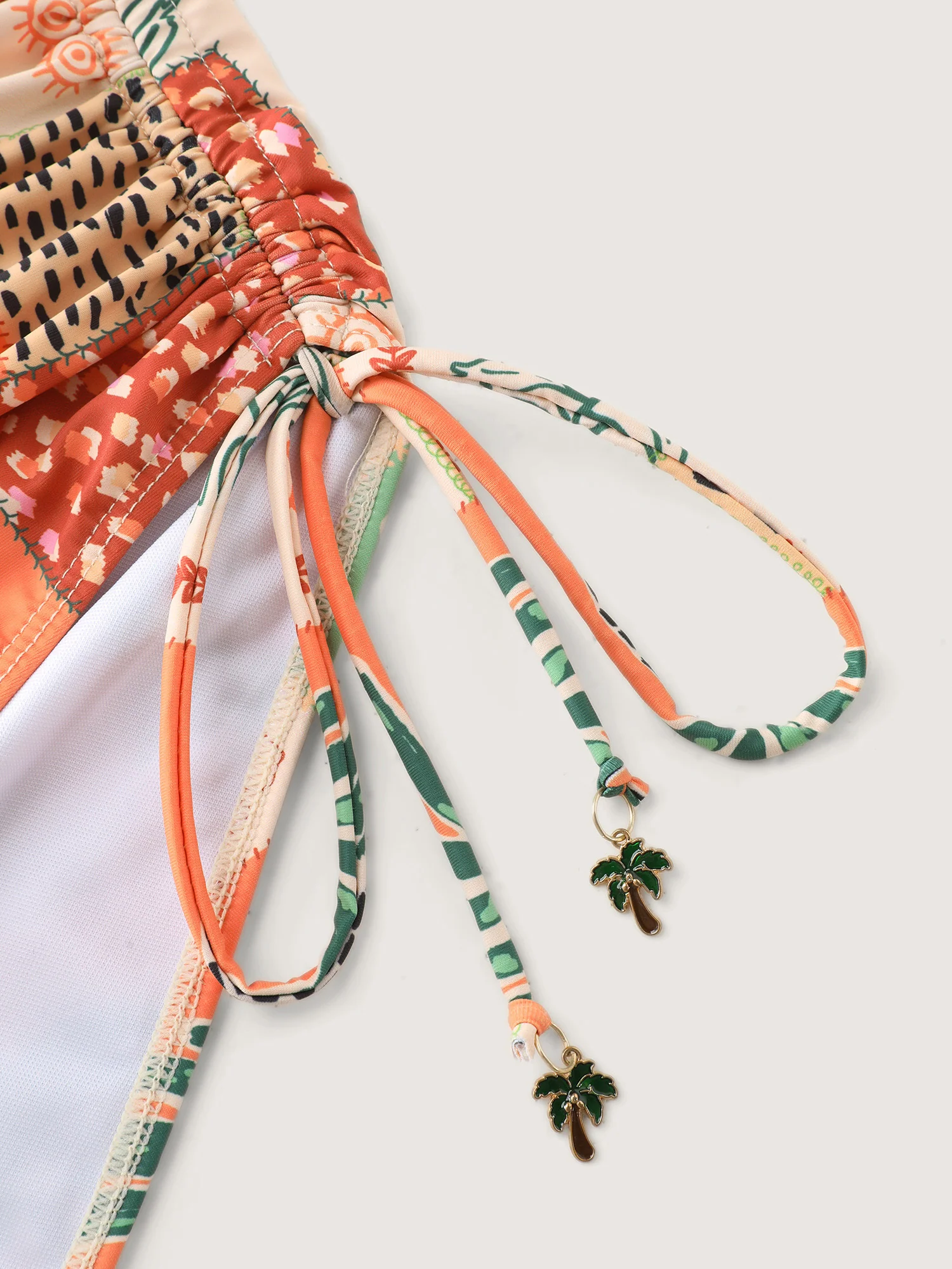 Island Print Channel Drawstring One-Piece Swimsuit - Image 7