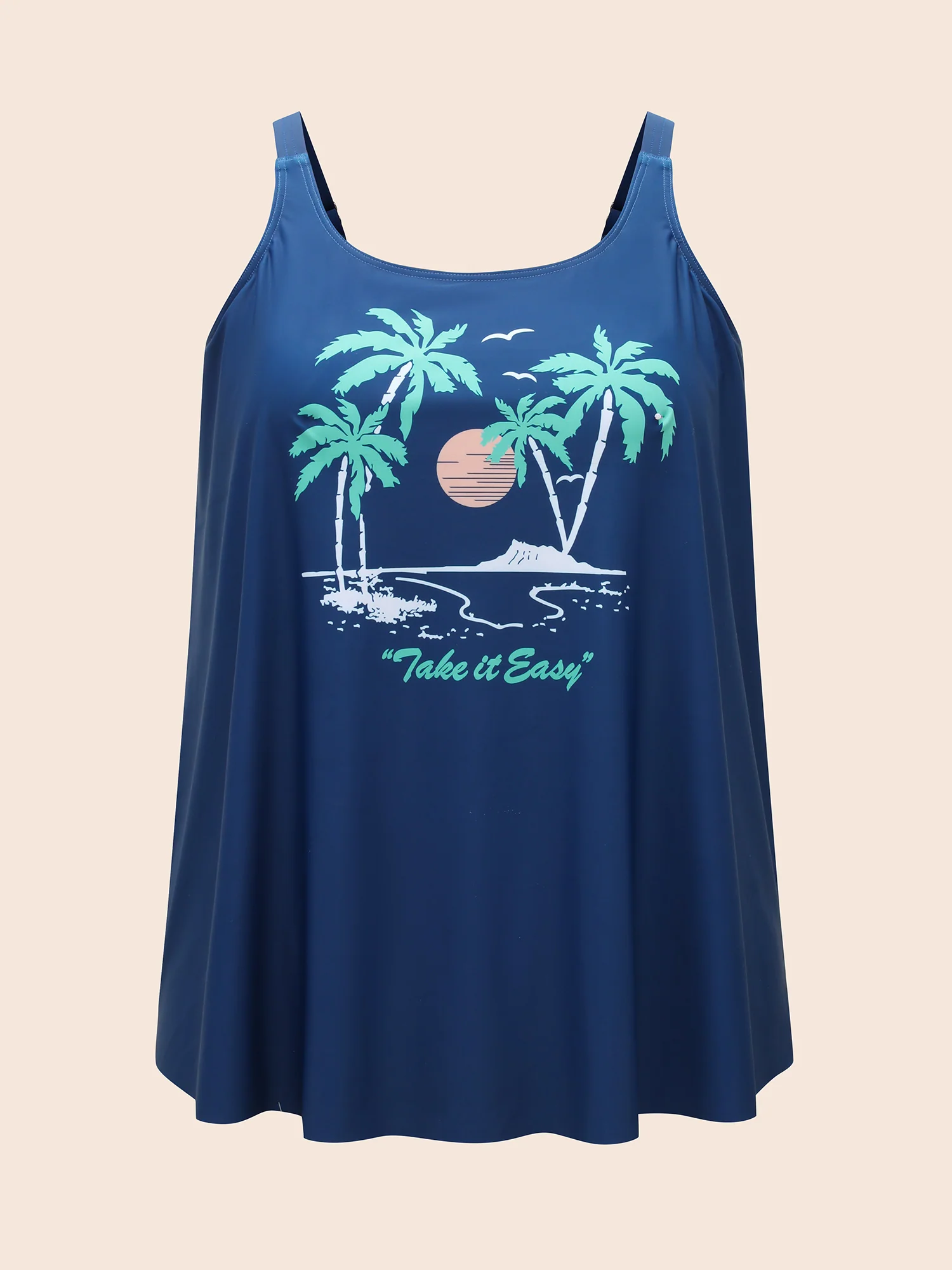 Island Print Non-Removable Cups Swim Top - Image 7