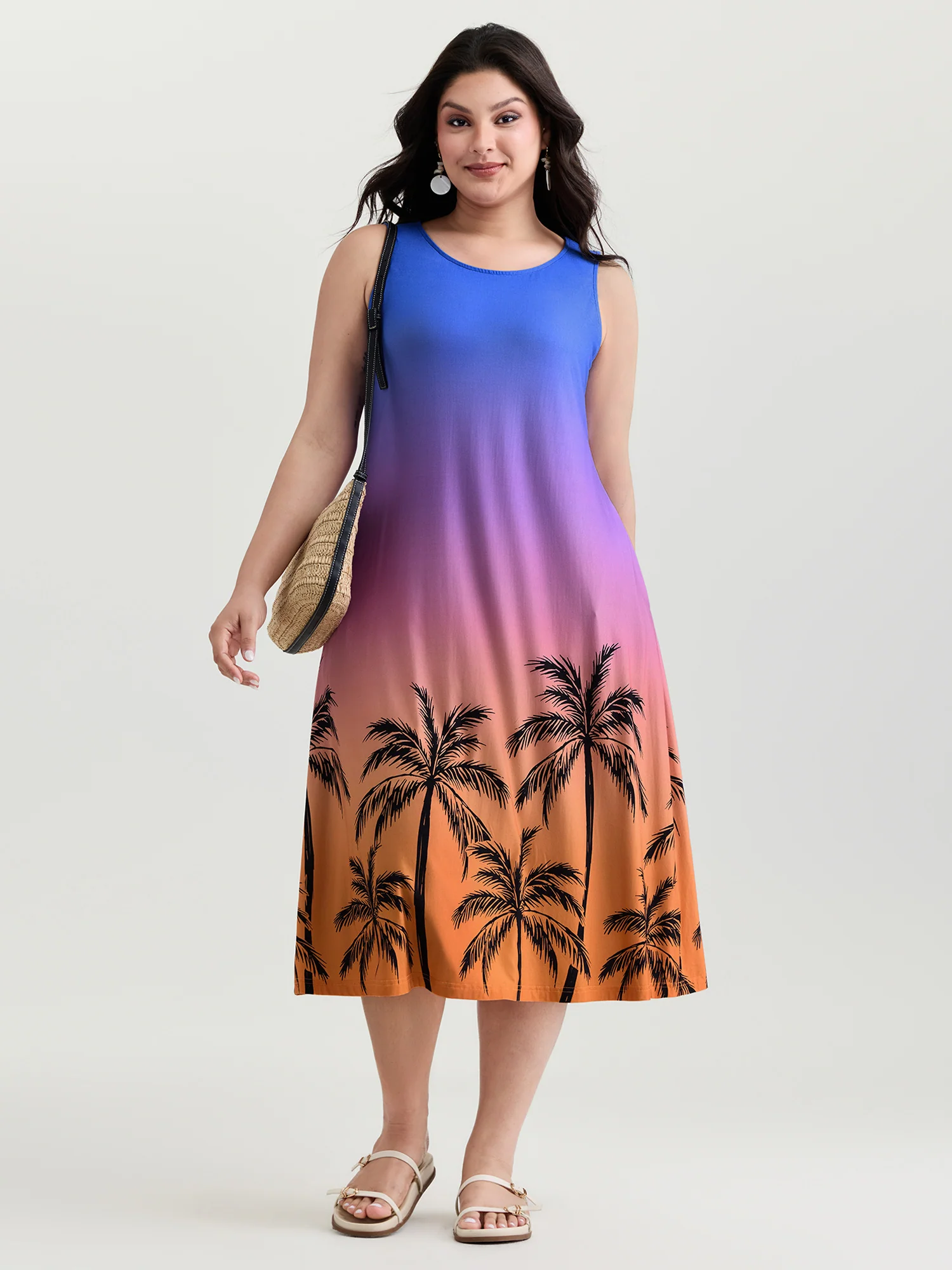 Island Print Ombre Sleeveless Midi Dress - Image 3