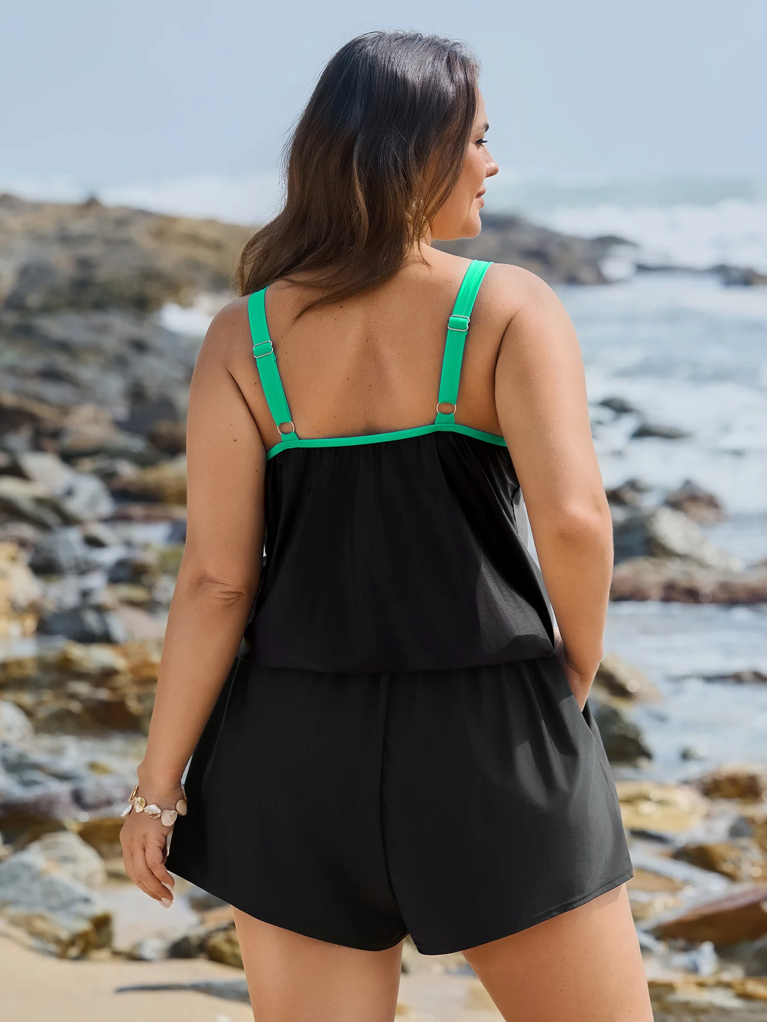 Island Print Pockets One-Piece Swimsuit - Image 5