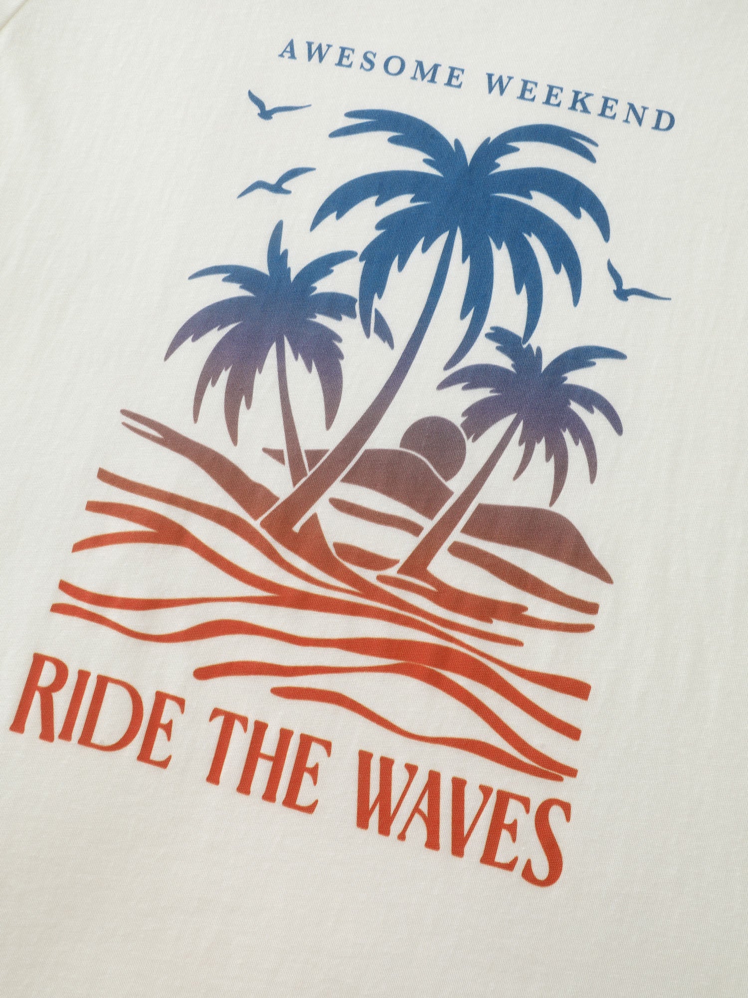 Island Print Round Neck Plain T-Shirt - Image 5