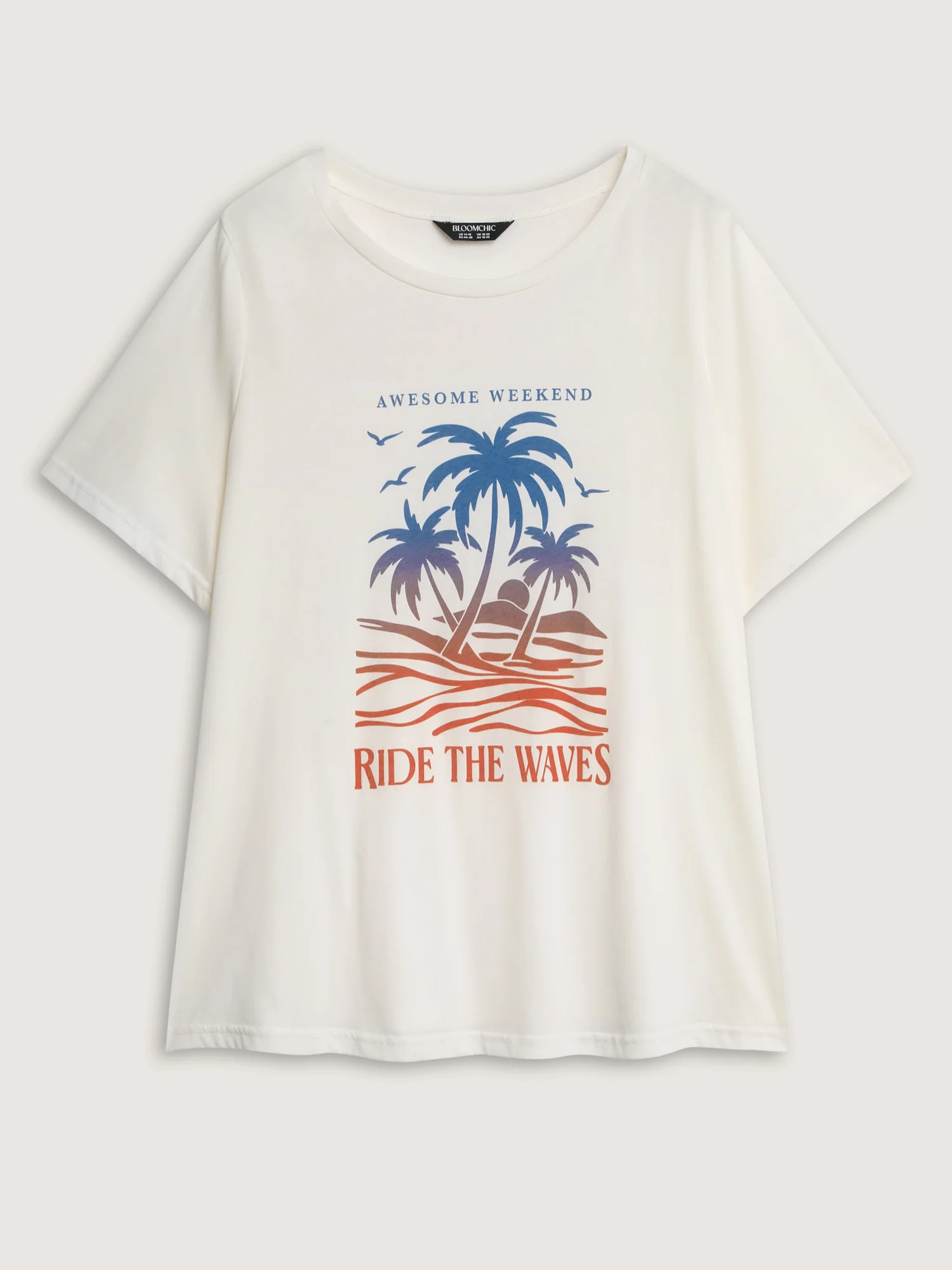 Island Print Round Neck Plain T-Shirt - Image 6