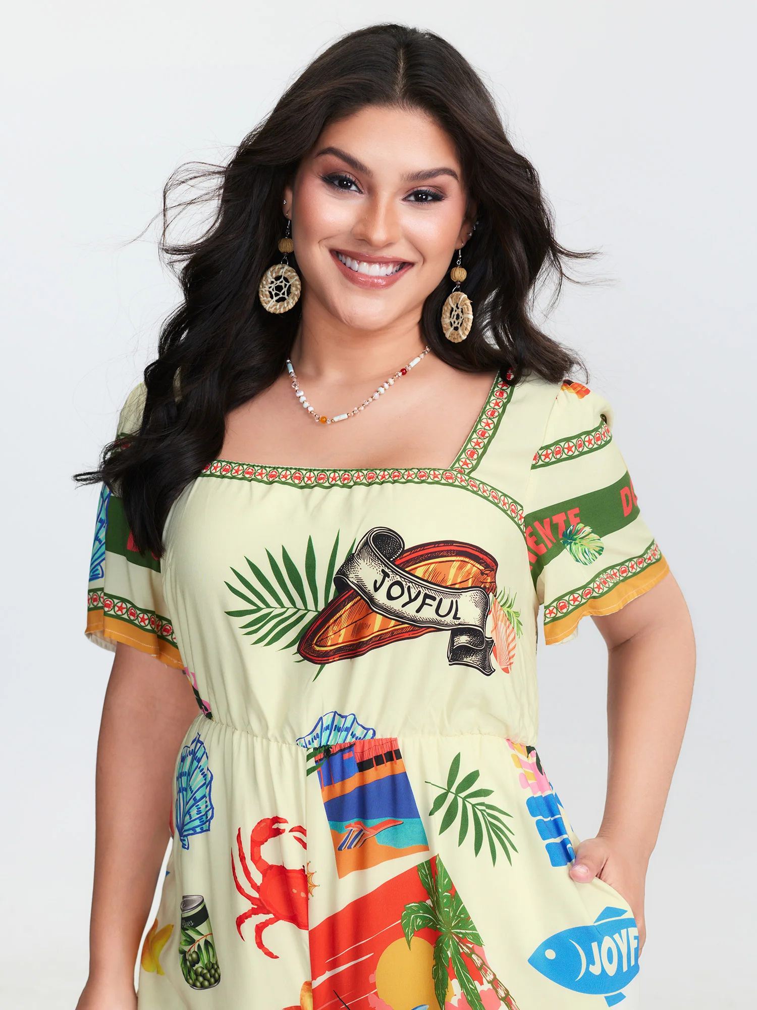 Island Print Square Neckline Jumpsuit - Image 2