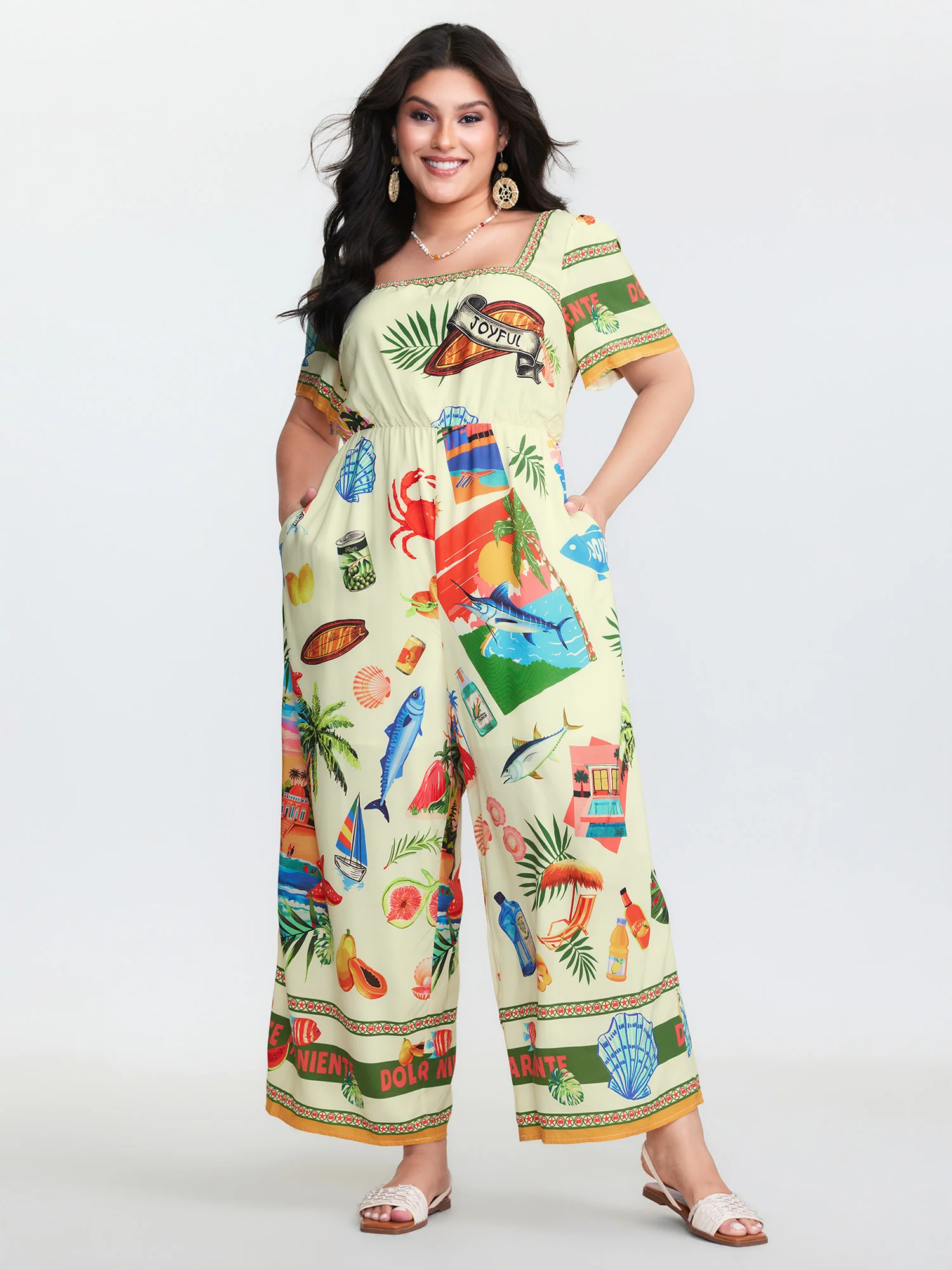 Island Print Square Neckline Jumpsuit - Image 3