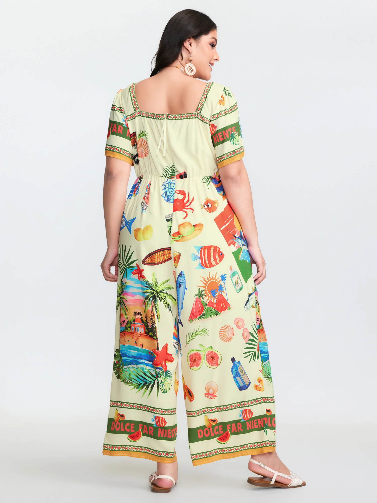 Island Print Square Neckline Jumpsuit - Image 4