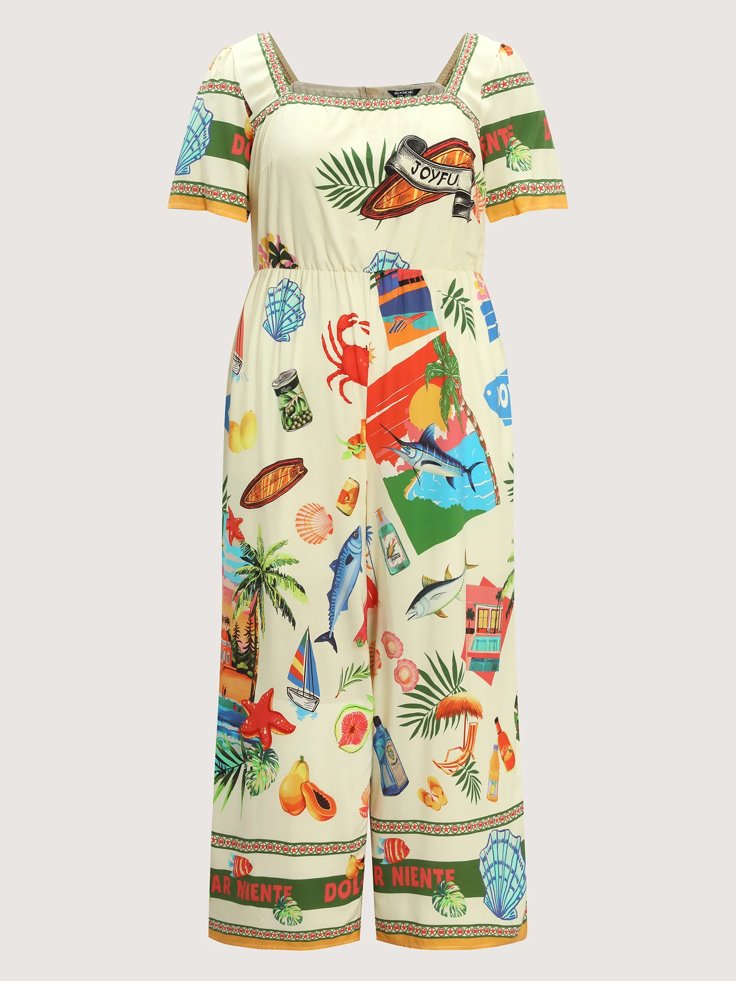 Island Print Square Neckline Jumpsuit - Image 7