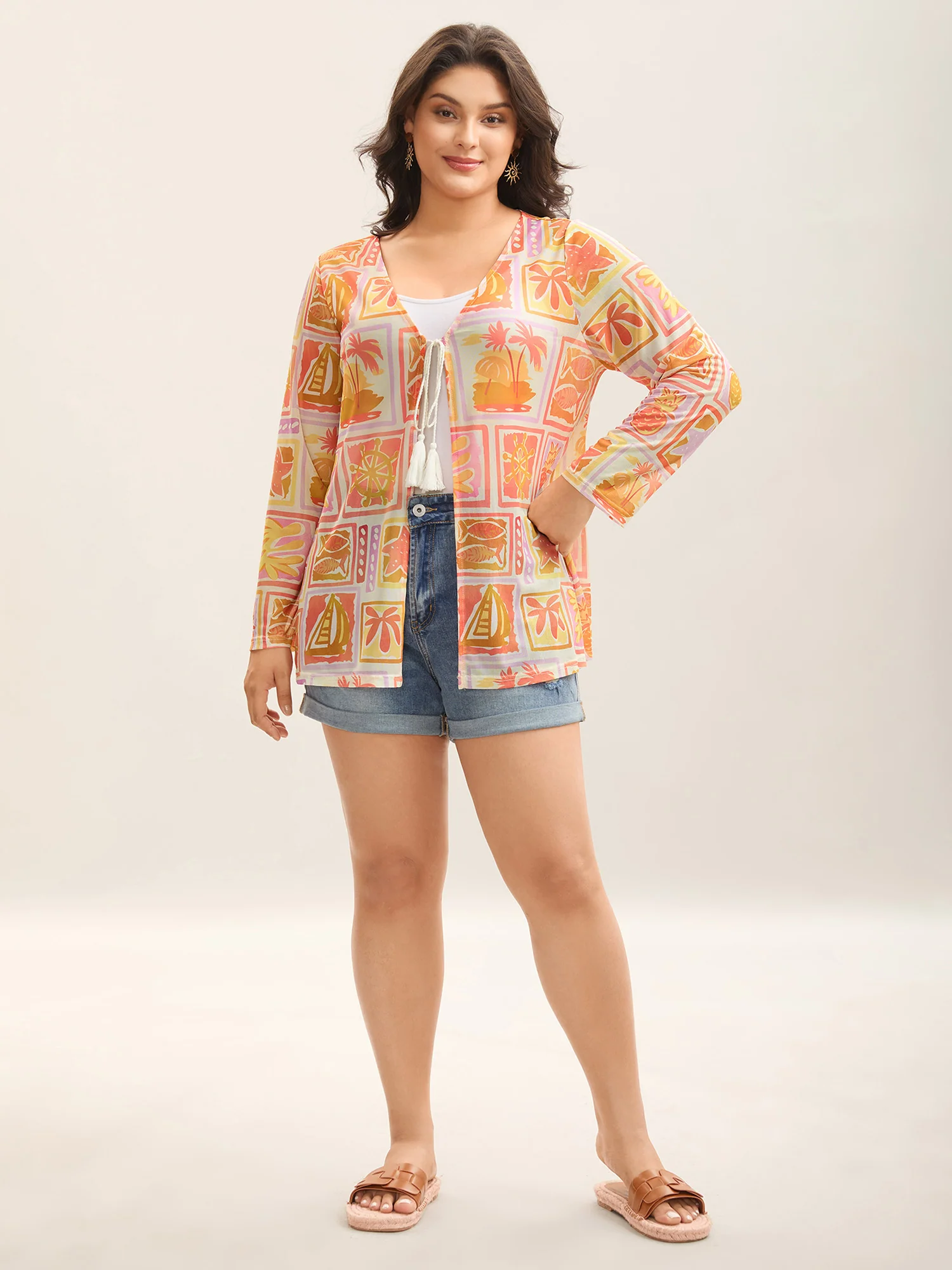 Island Ready Print Mesh Tassels Kimono - Image 3
