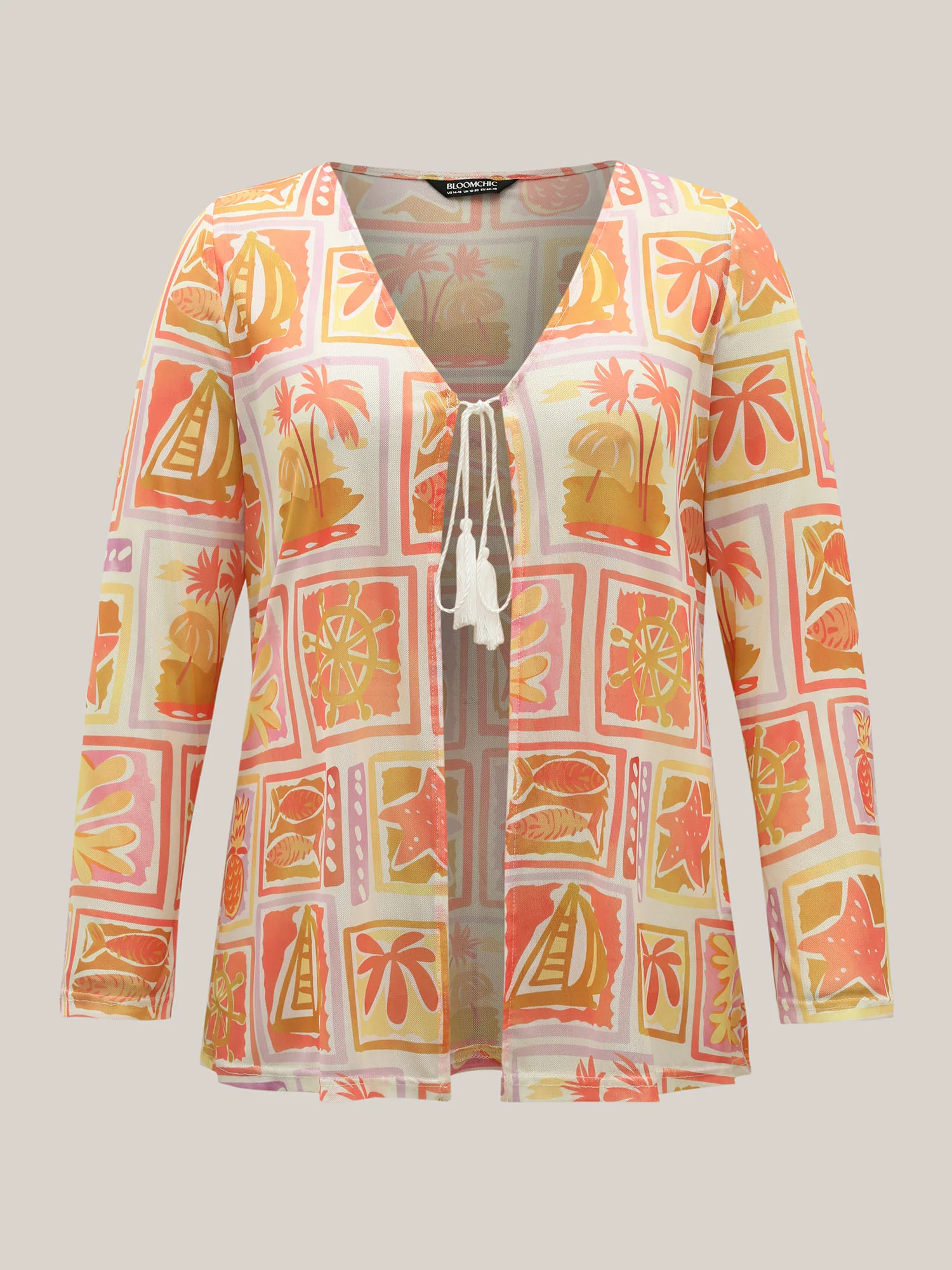 Island Ready Print Mesh Tassels Kimono - Image 6