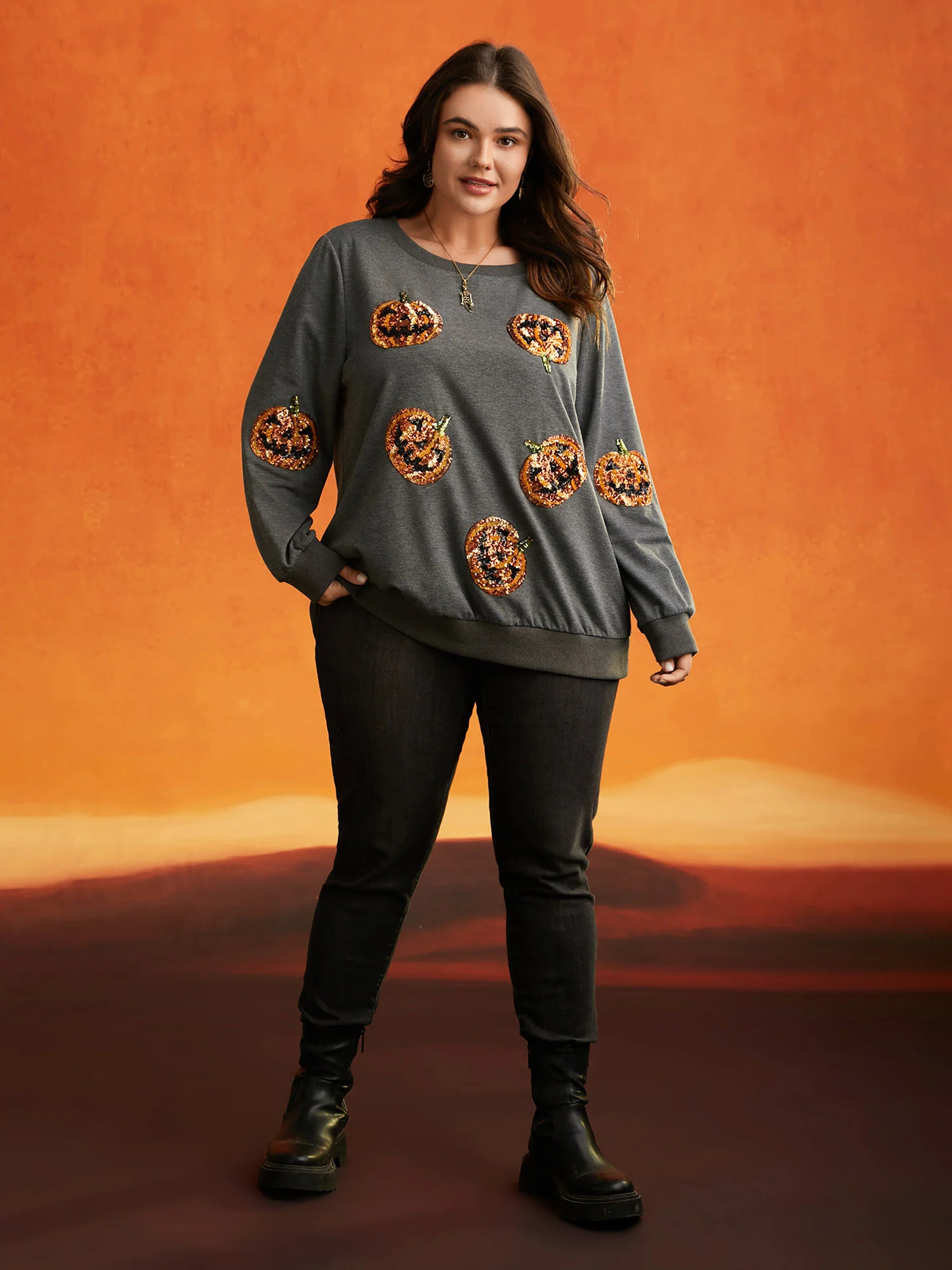 Jack-O-Lantern Sequin Sweatshirt - Image 3