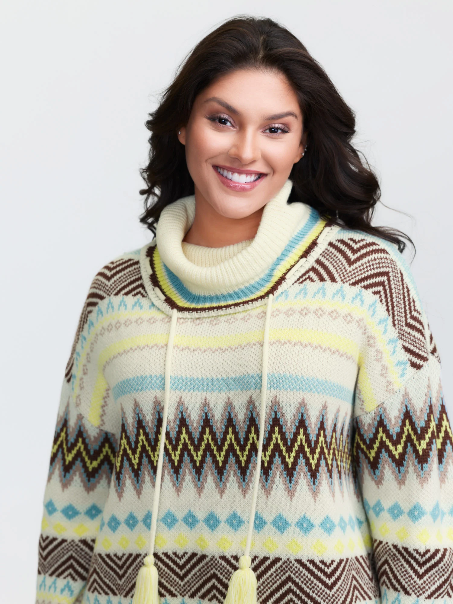 Jacquard Boho Print Turtleneck Pullover - Image 2