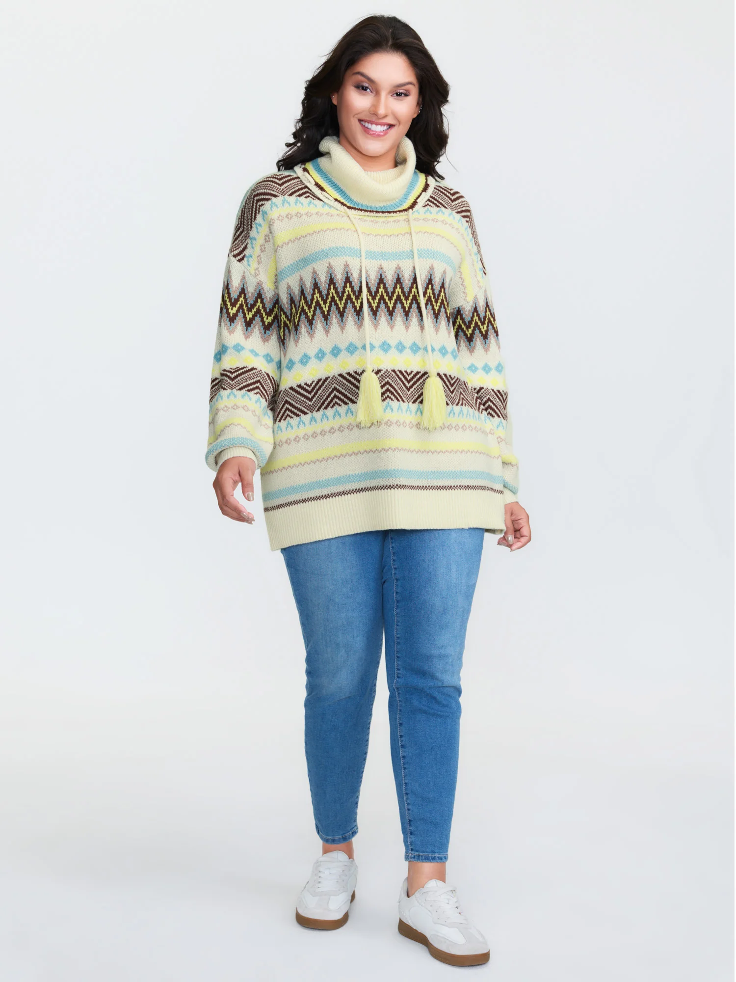 Jacquard Boho Print Turtleneck Pullover - Image 3