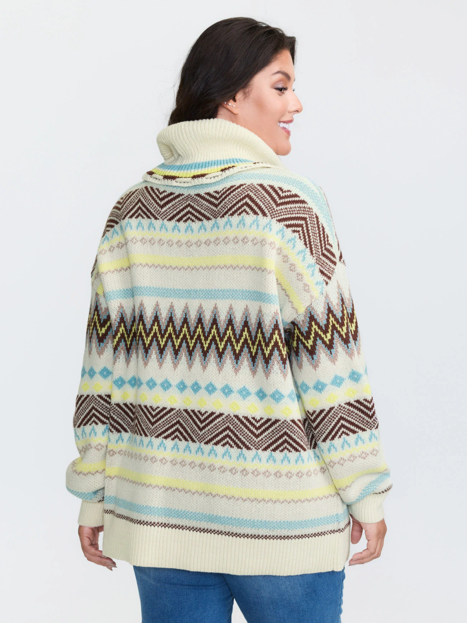 Jacquard Boho Print Turtleneck Pullover - Image 4