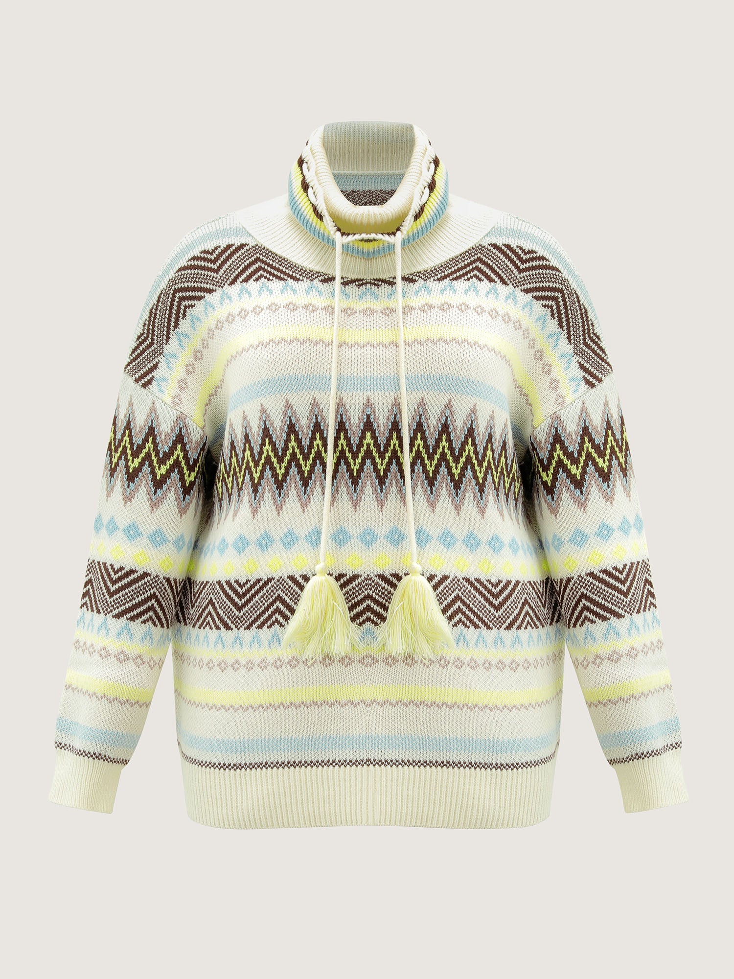 Jacquard Boho Print Turtleneck Pullover - Image 5