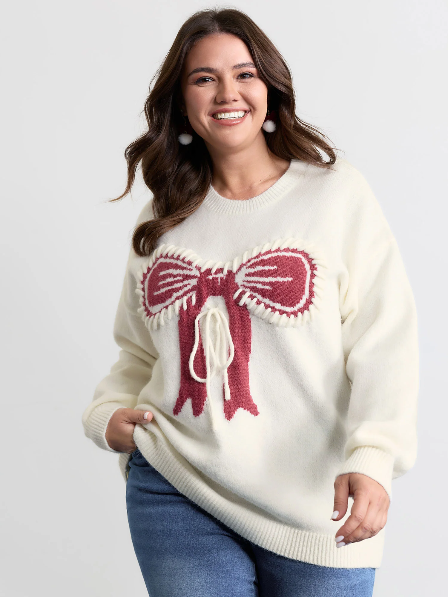 Supersoft Jacquard Bow Hand-Threaded Pullover - Image 2