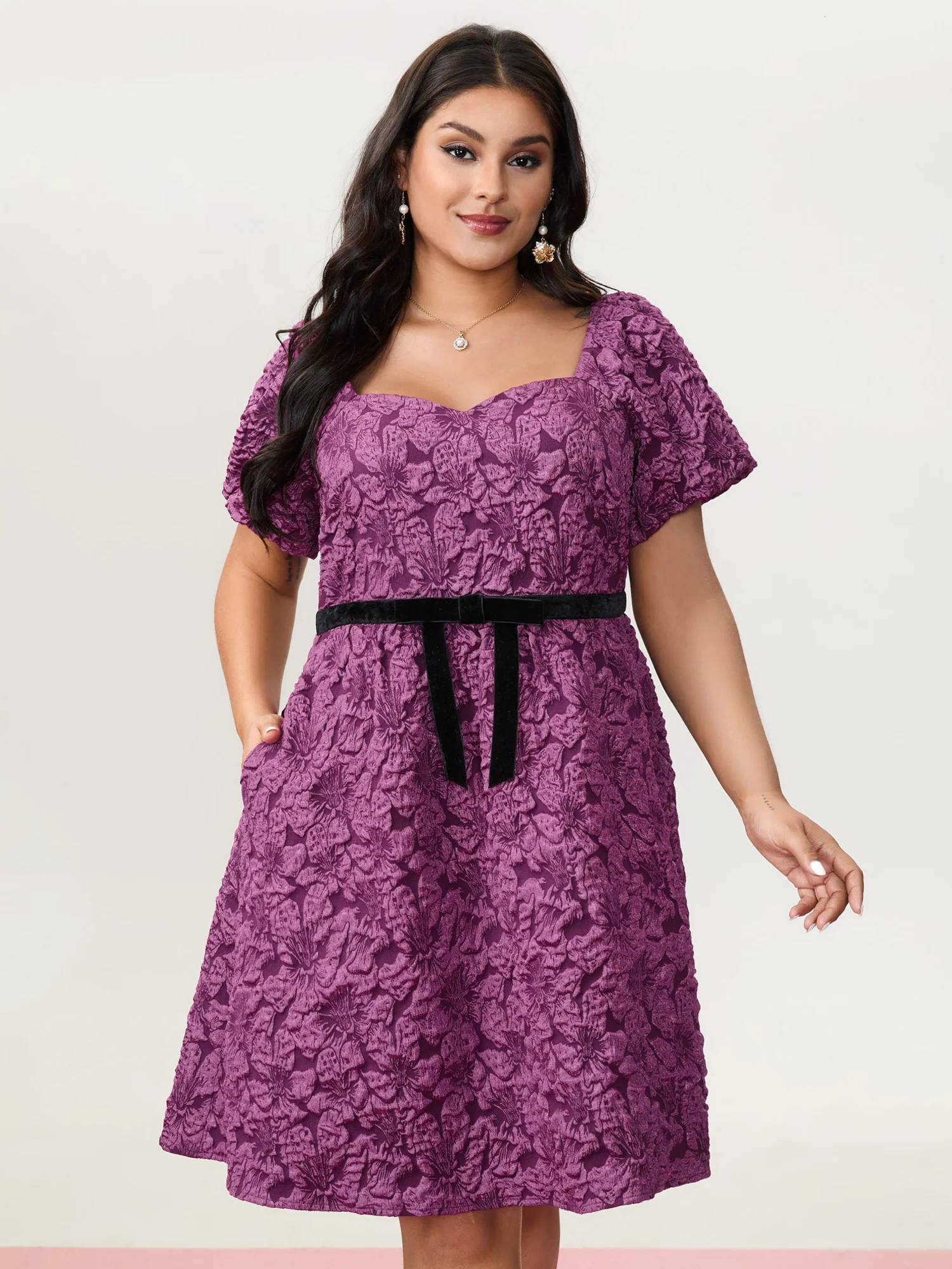 Jacquard Bow-Tie Shirred Mini Dress - Image 2