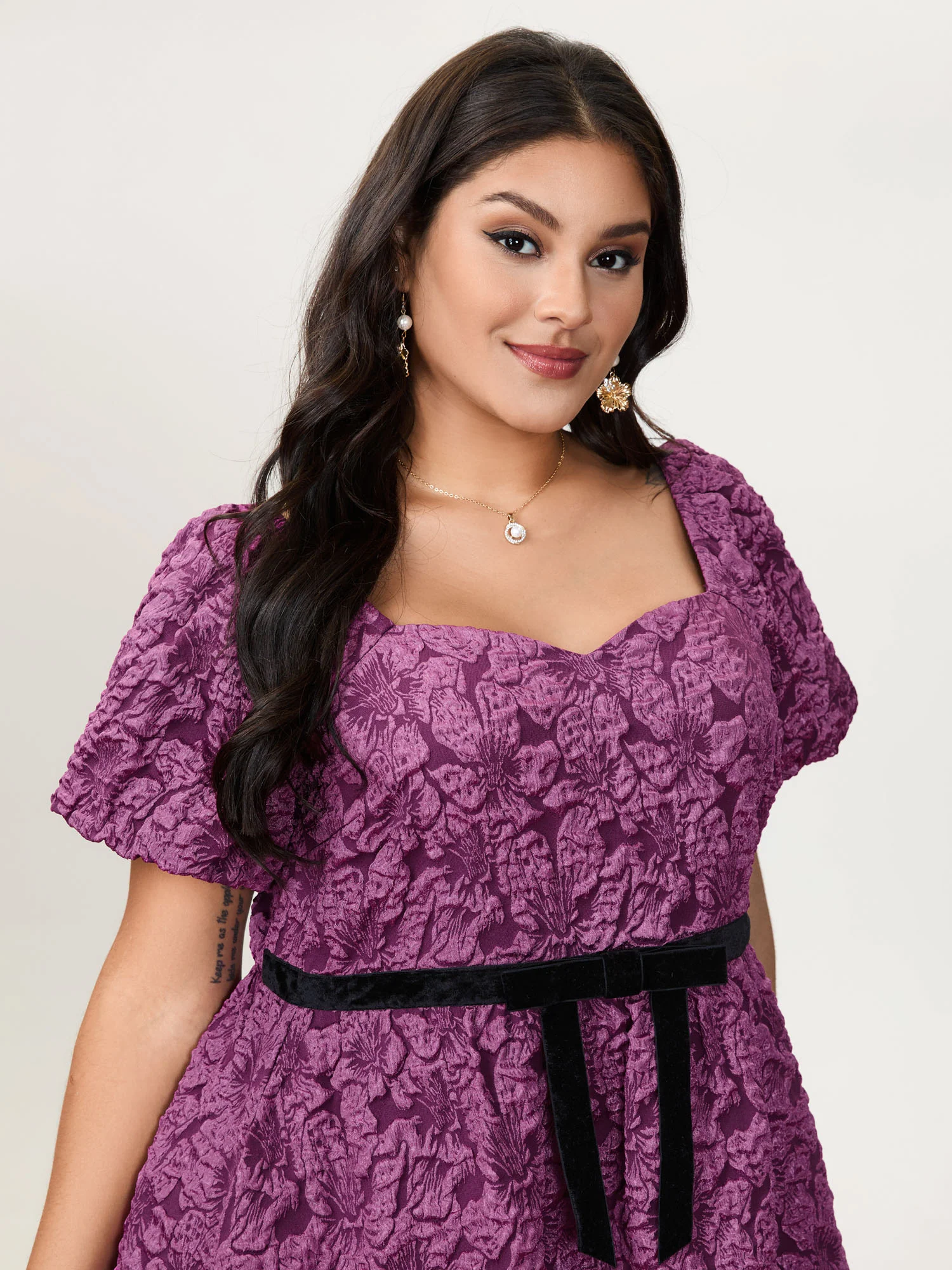 Jacquard Bow-Tie Shirred Mini Dress - Image 3