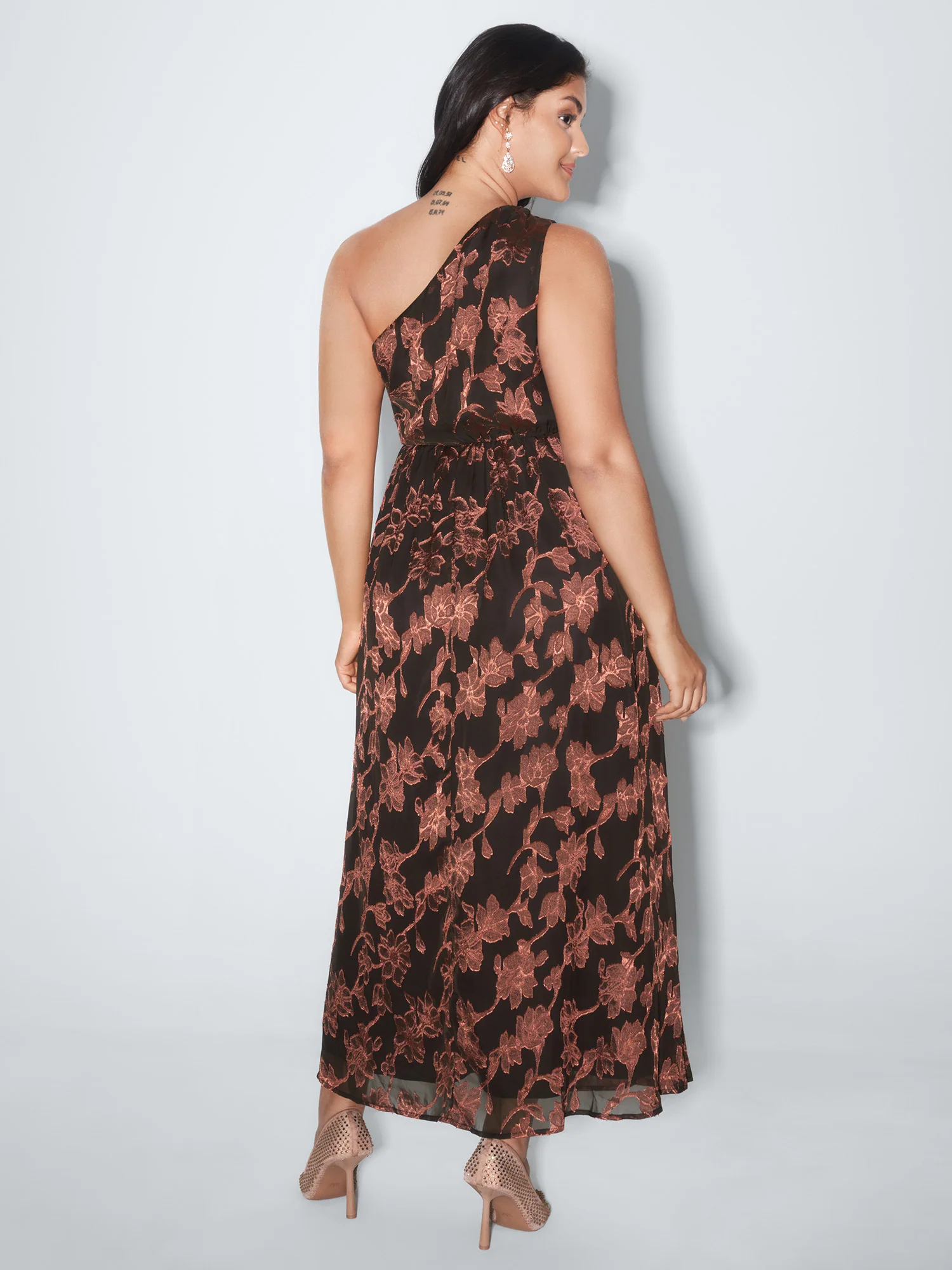 Jacquard Chiffon Knotted Waist Midi Dress - Image 4
