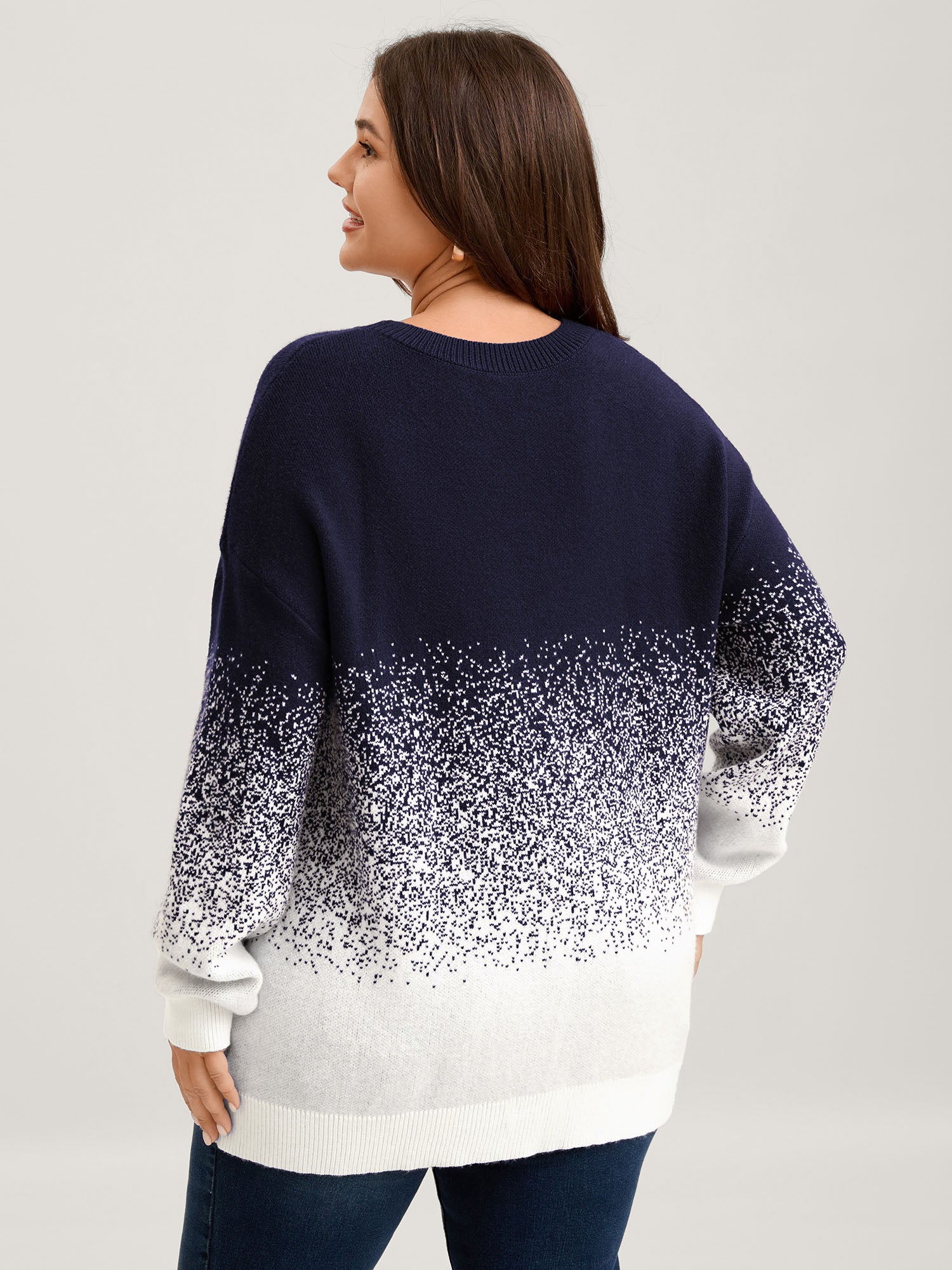 Jacquard Color Blend Ribbed Hem Pullover - Image 12