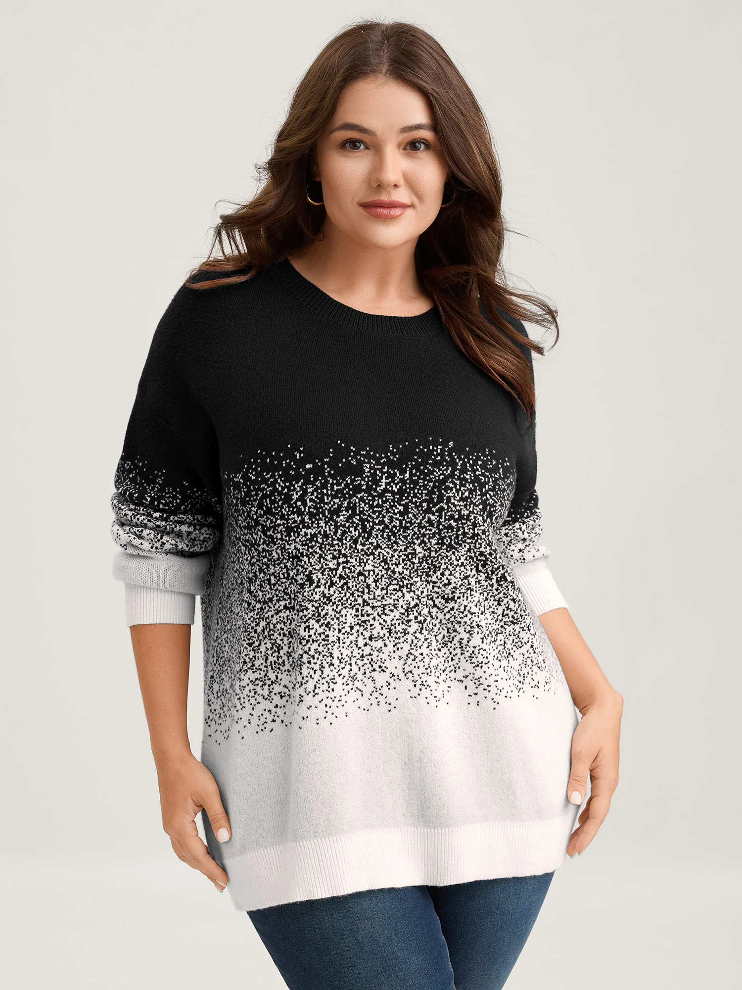 Jacquard Color Blend Ribbed Hem Pullover - Image 16