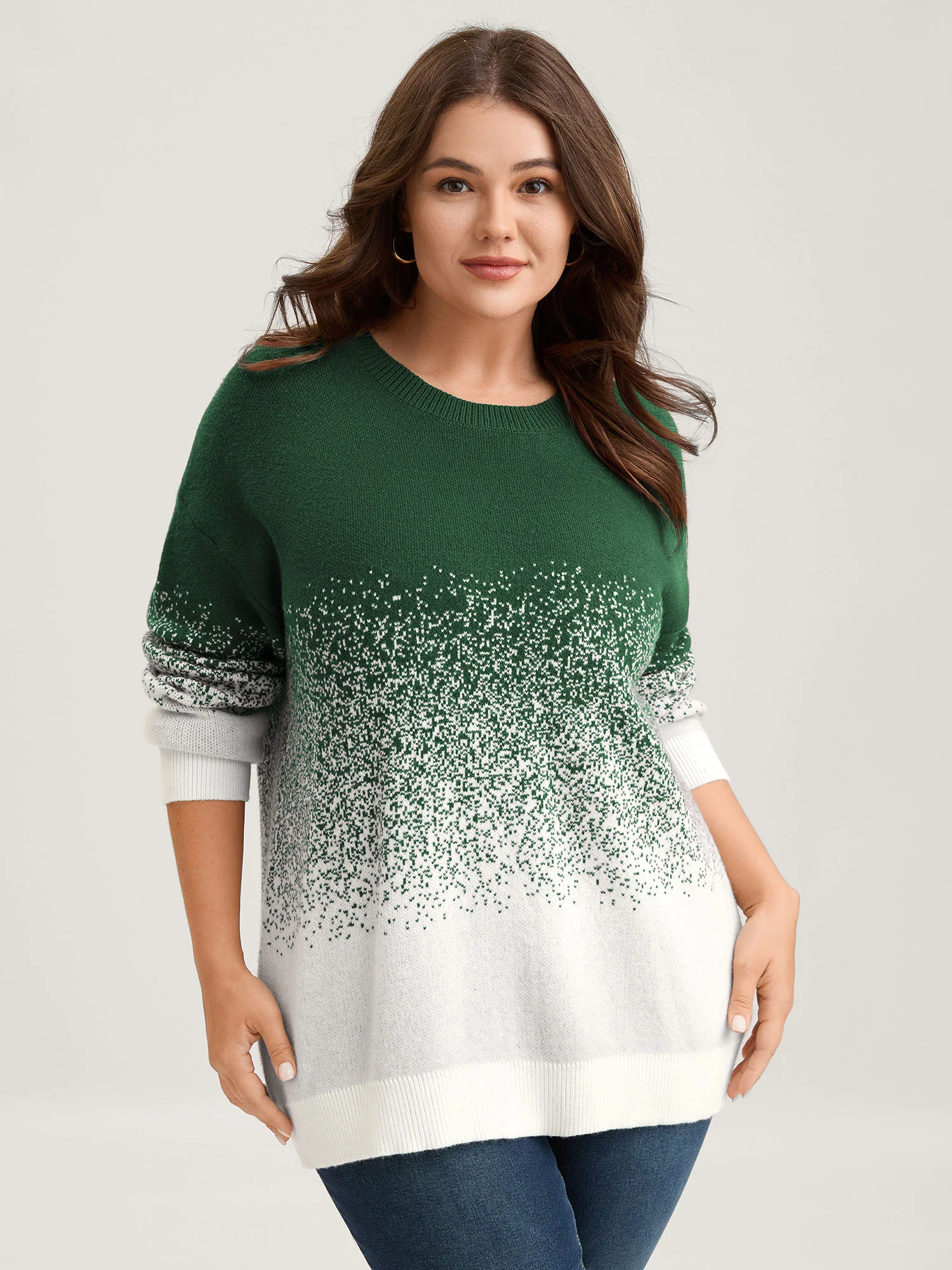 Jacquard Color Blend Ribbed Hem Pullover - Image 21