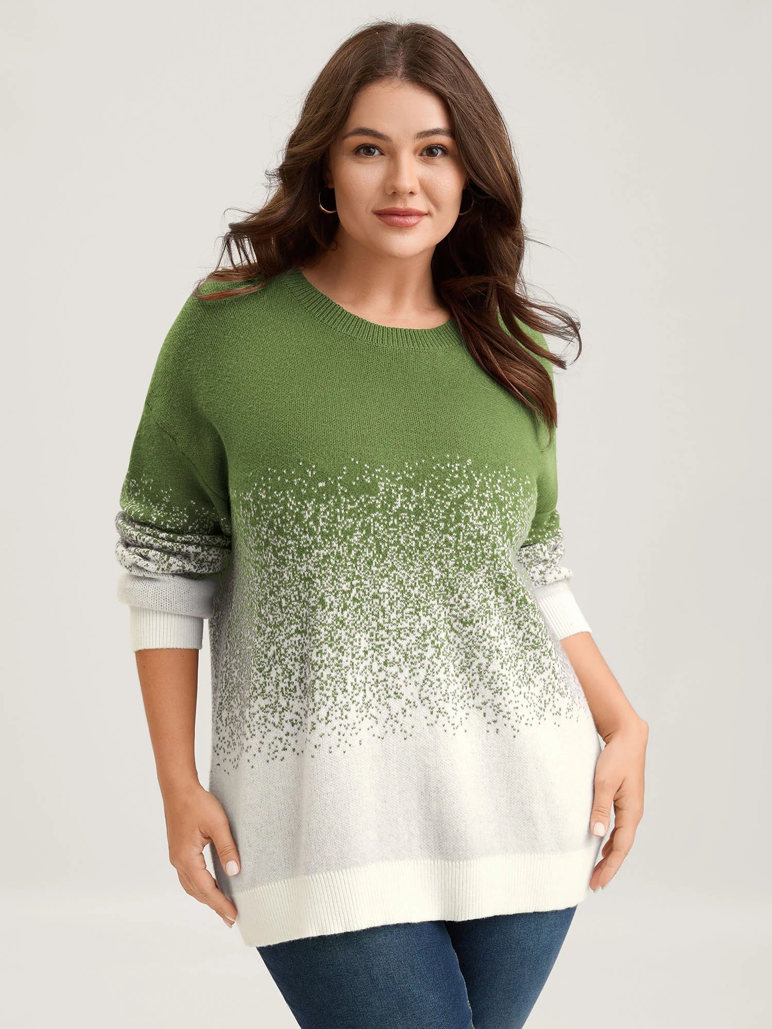 Jacquard Color Blend Ribbed Hem Pullover - Image 26